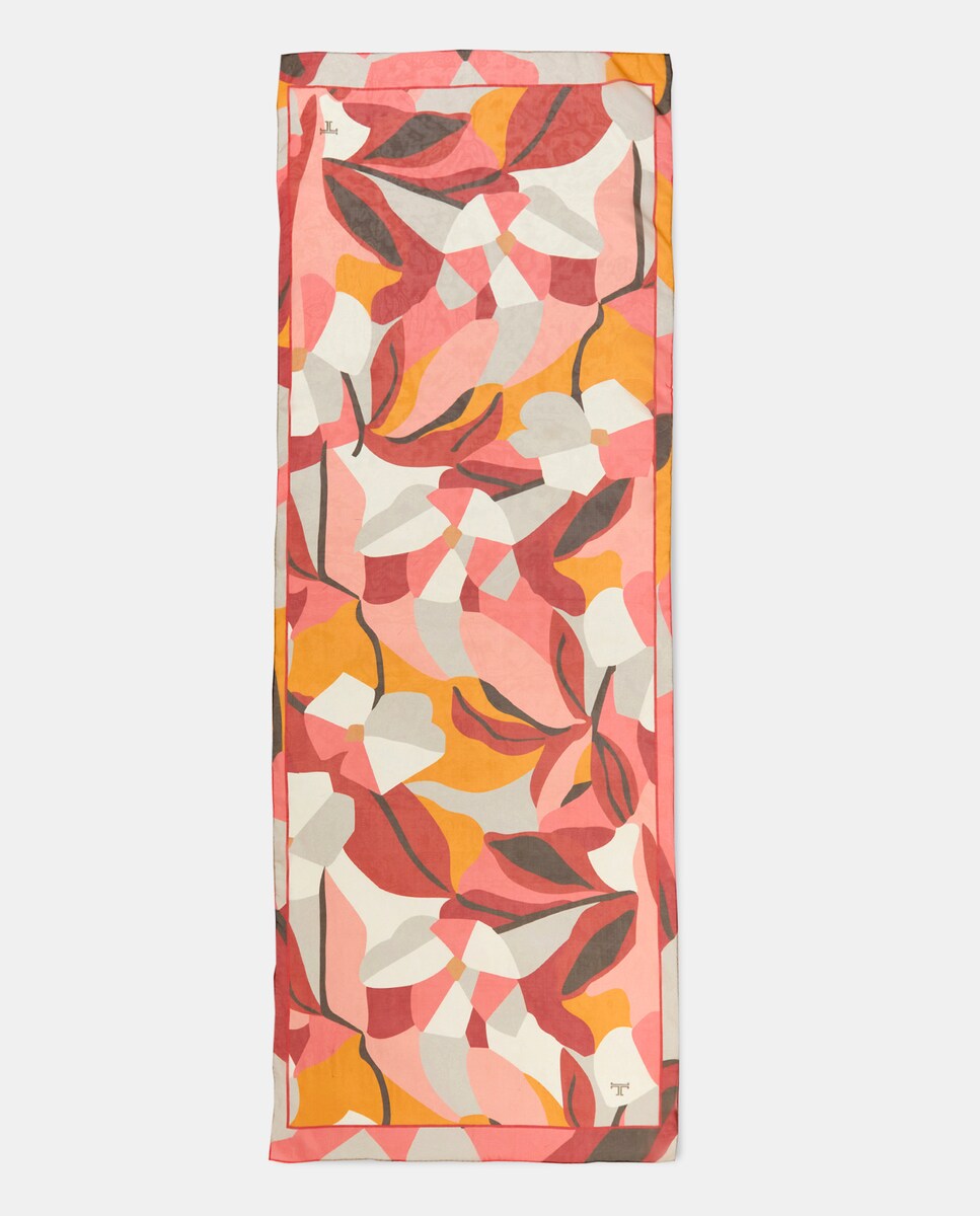 Écharpe de Chiffon de Seda com Estampado Art Deco Rosa-4