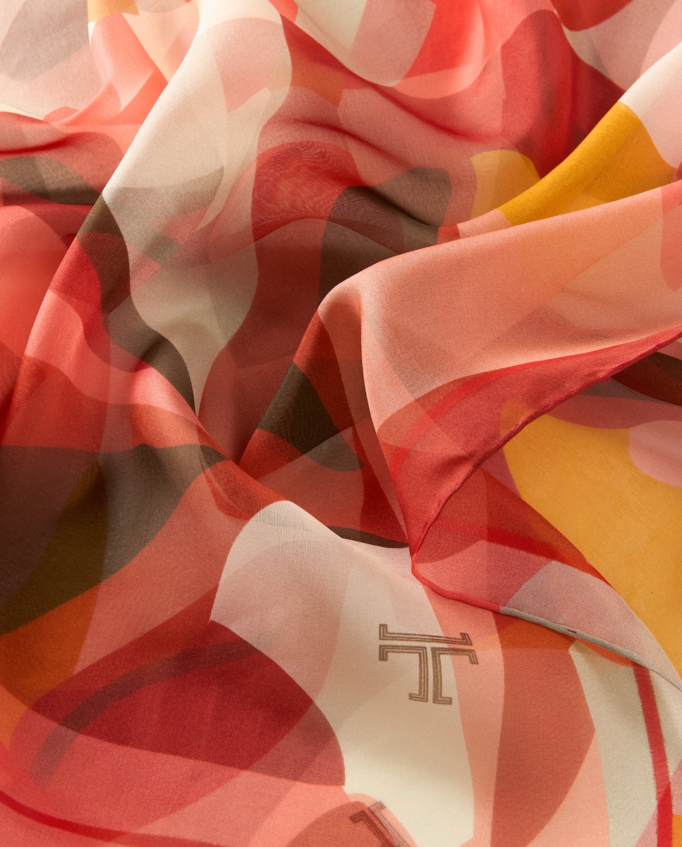 Écharpe de Chiffon de Seda com Estampado Art Deco Rosa-5