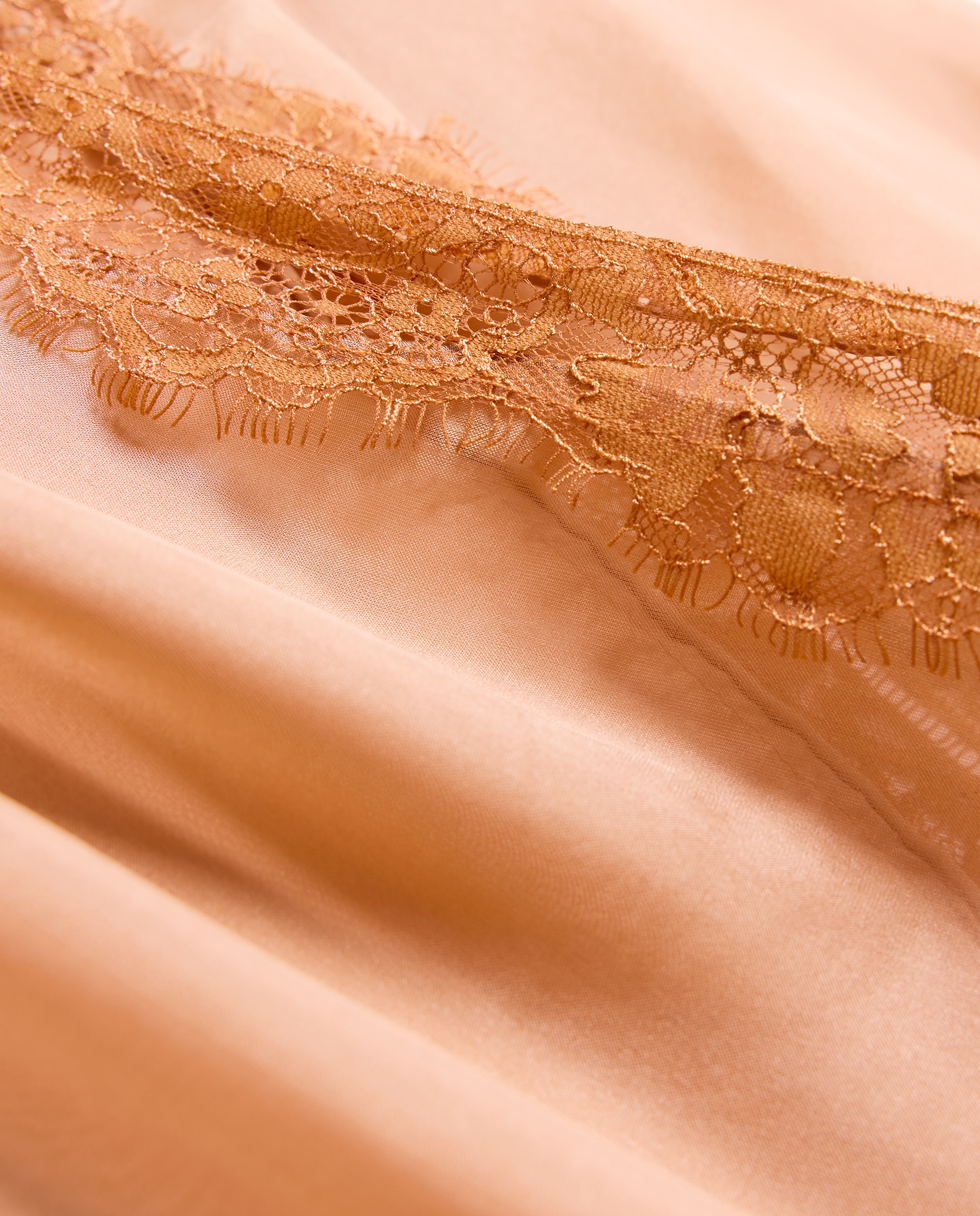 Chiffon 100% Seda com Detalhes de Renda Toffee-3