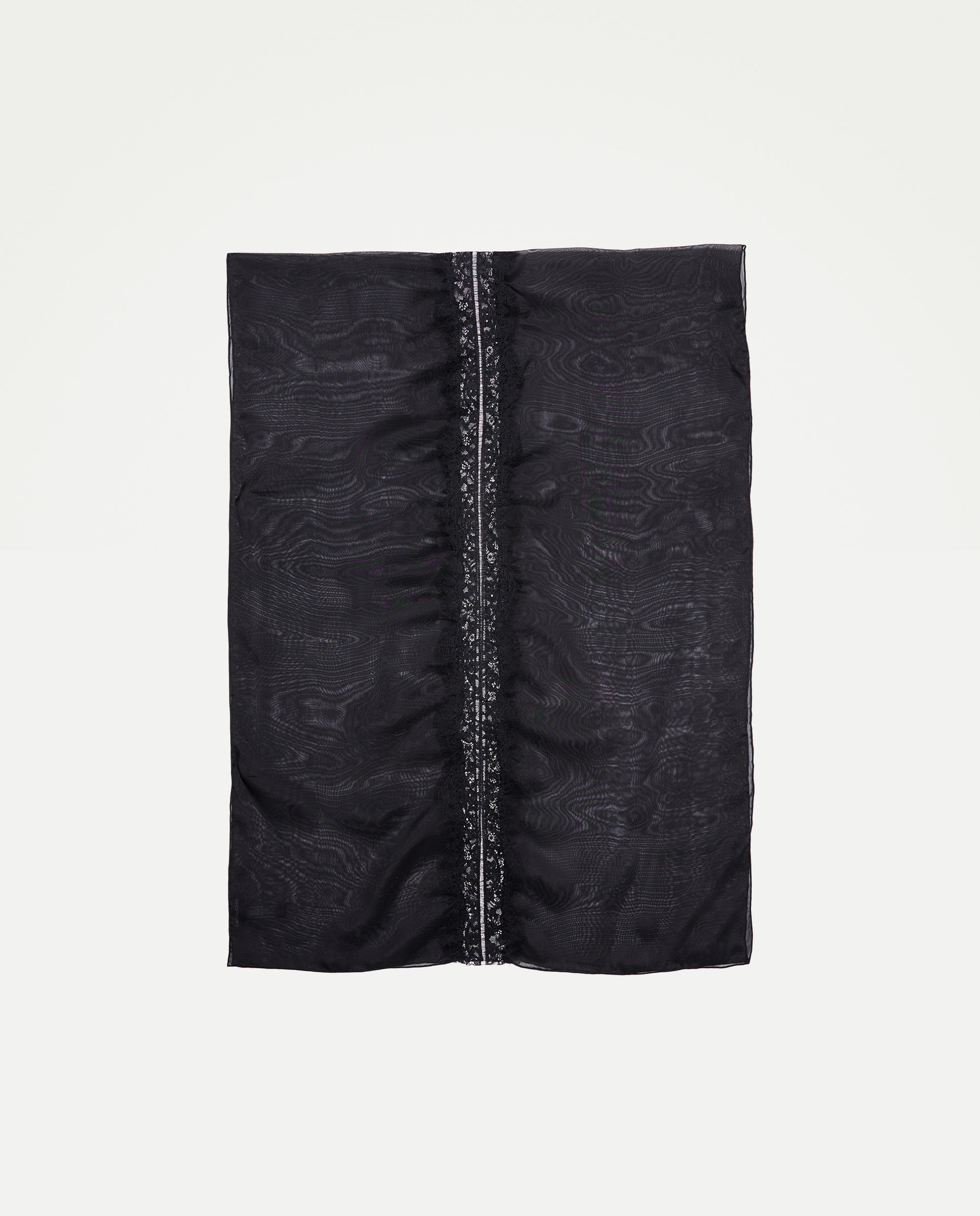 Chiffon 100% Seda com Detalhes de Renda Preto-2