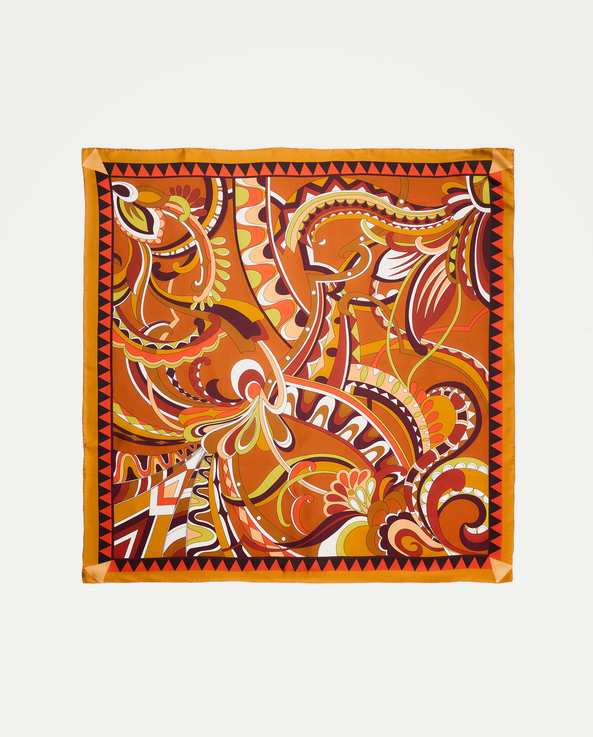 Lenço de Sarja 100% Seda com Estampado Laranja-queimado-2