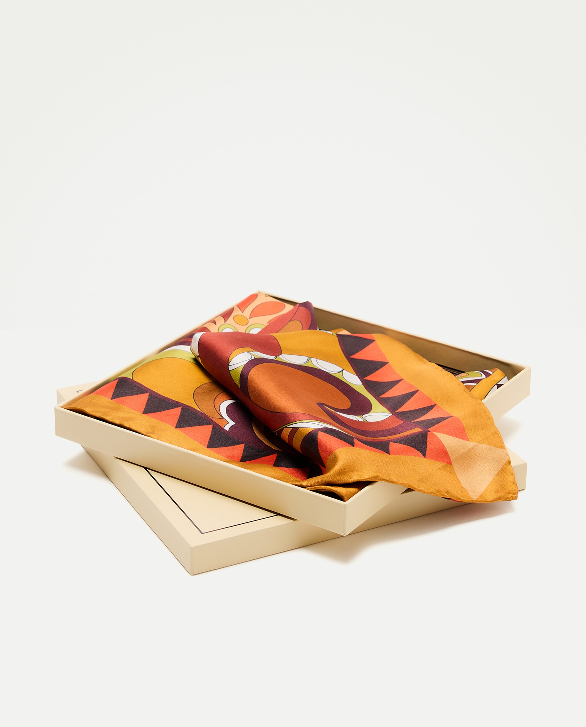 Lenço de Sarja 100% Seda com Estampado Laranja-queimado-5