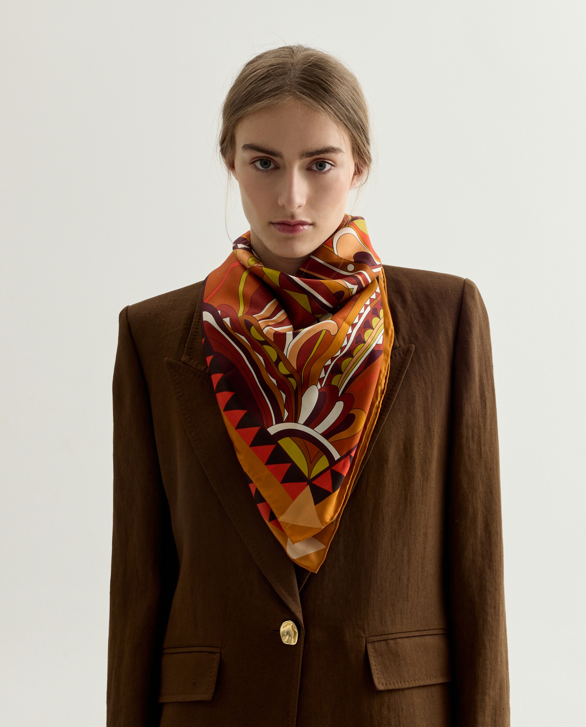 Lenço de Sarja 100% Seda com Estampado Laranja-queimado-6