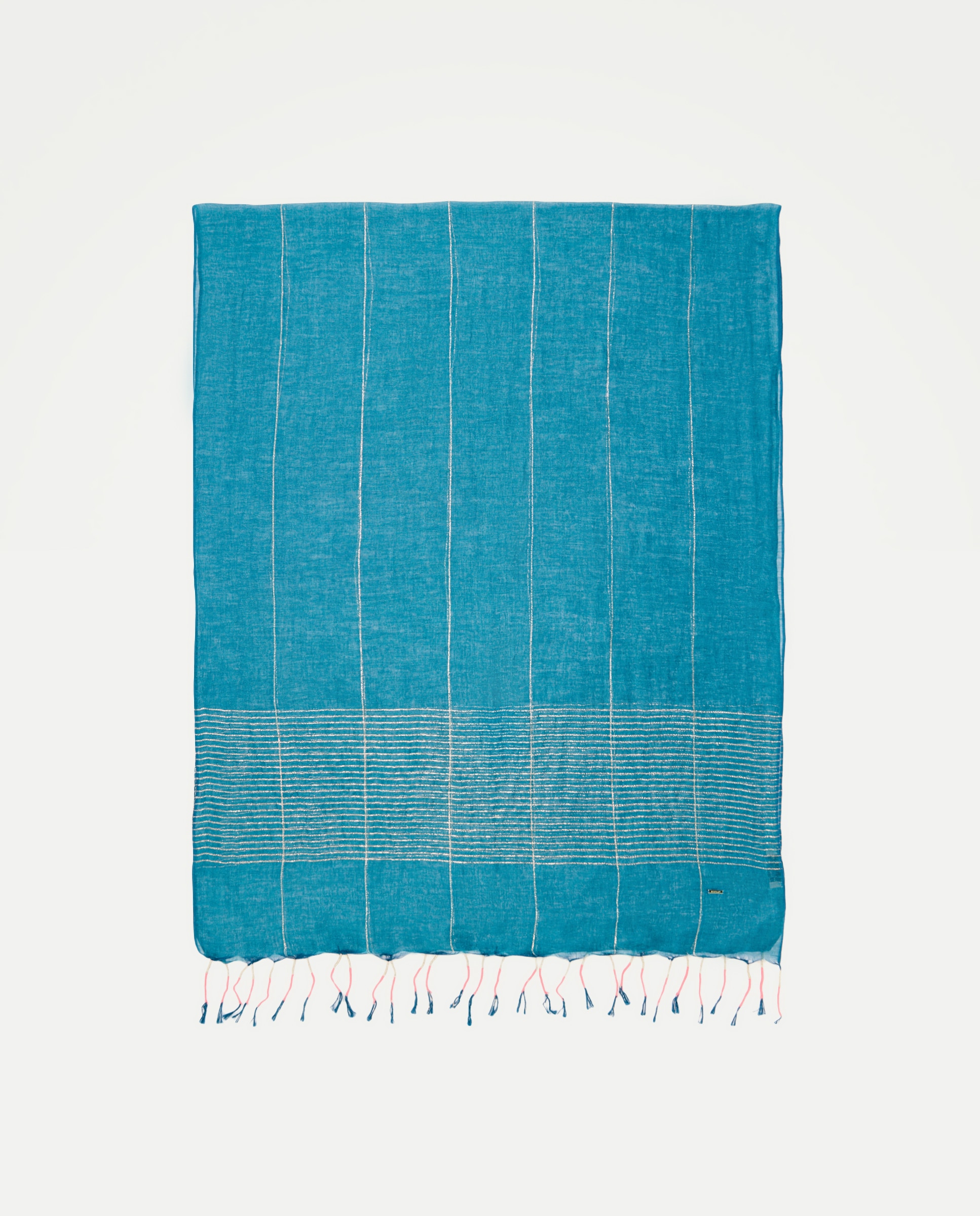 Écharpe de Linho às Riscas de Fio Metalizado Azul-escuro-2