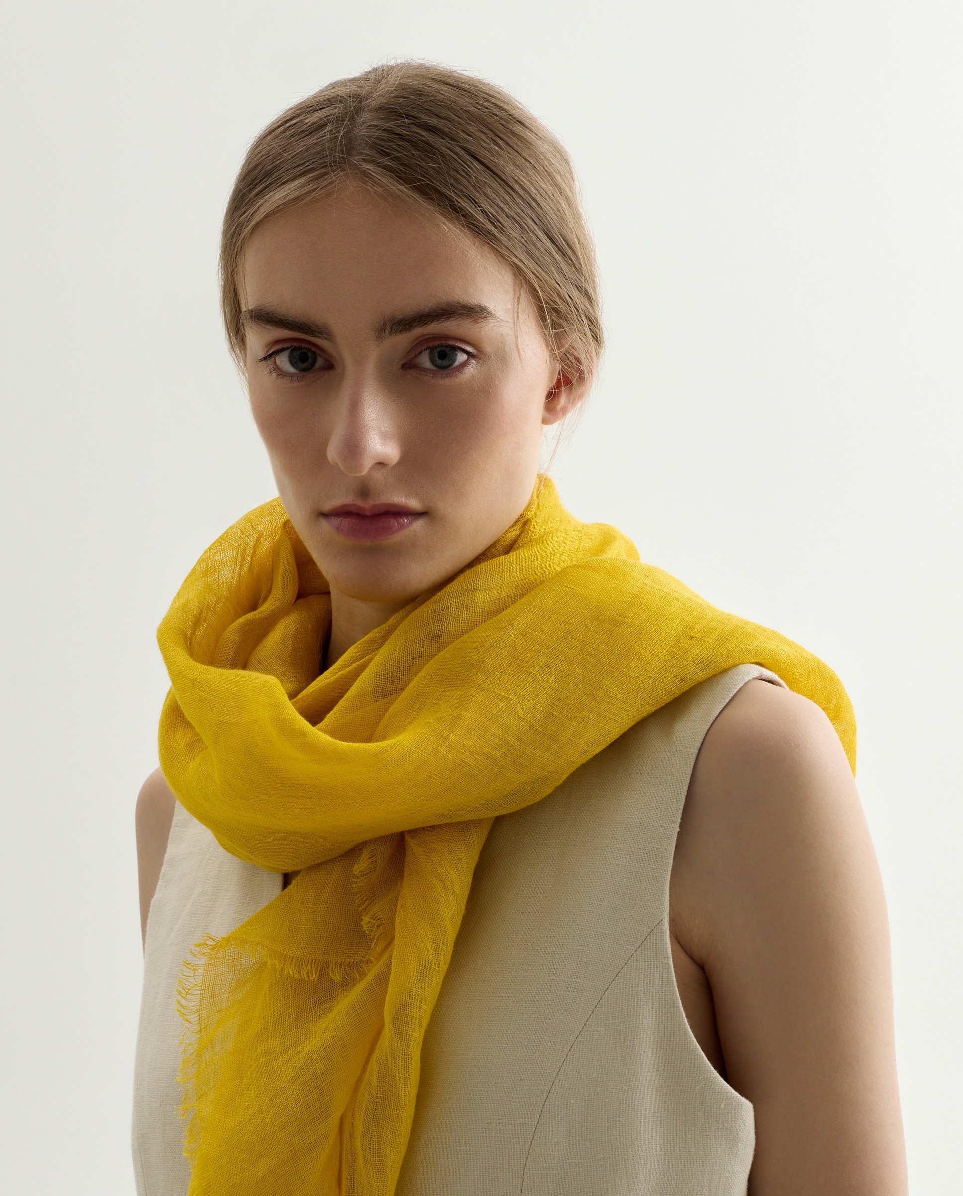 Écharpe de Linho Lisa Amarelo-limão-4