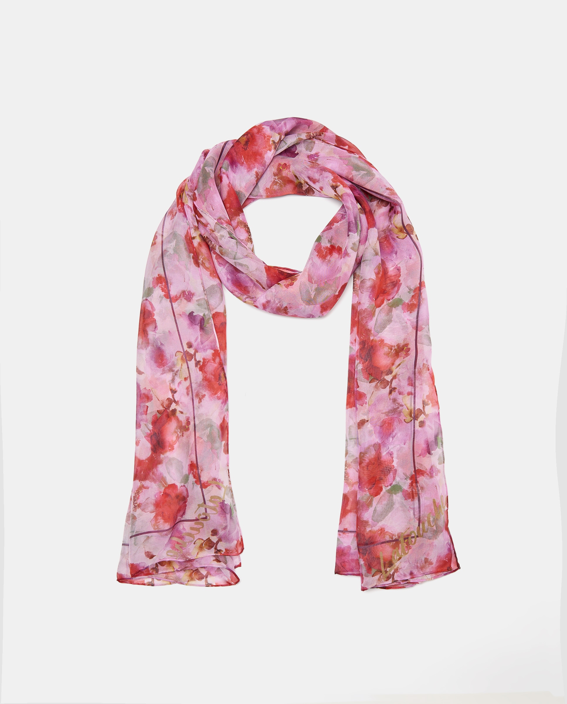 Fular chifón seda estampado flor difuminada - Latouche - 200 Rosa 200 Rosa-1