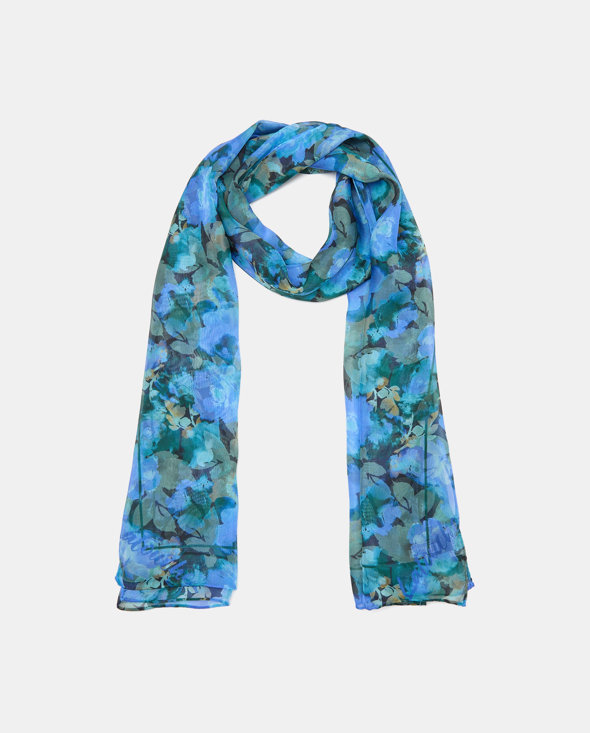 Imagem 0 de Écharpe de Chiffon e Seda com Estampado Floral Desbotado