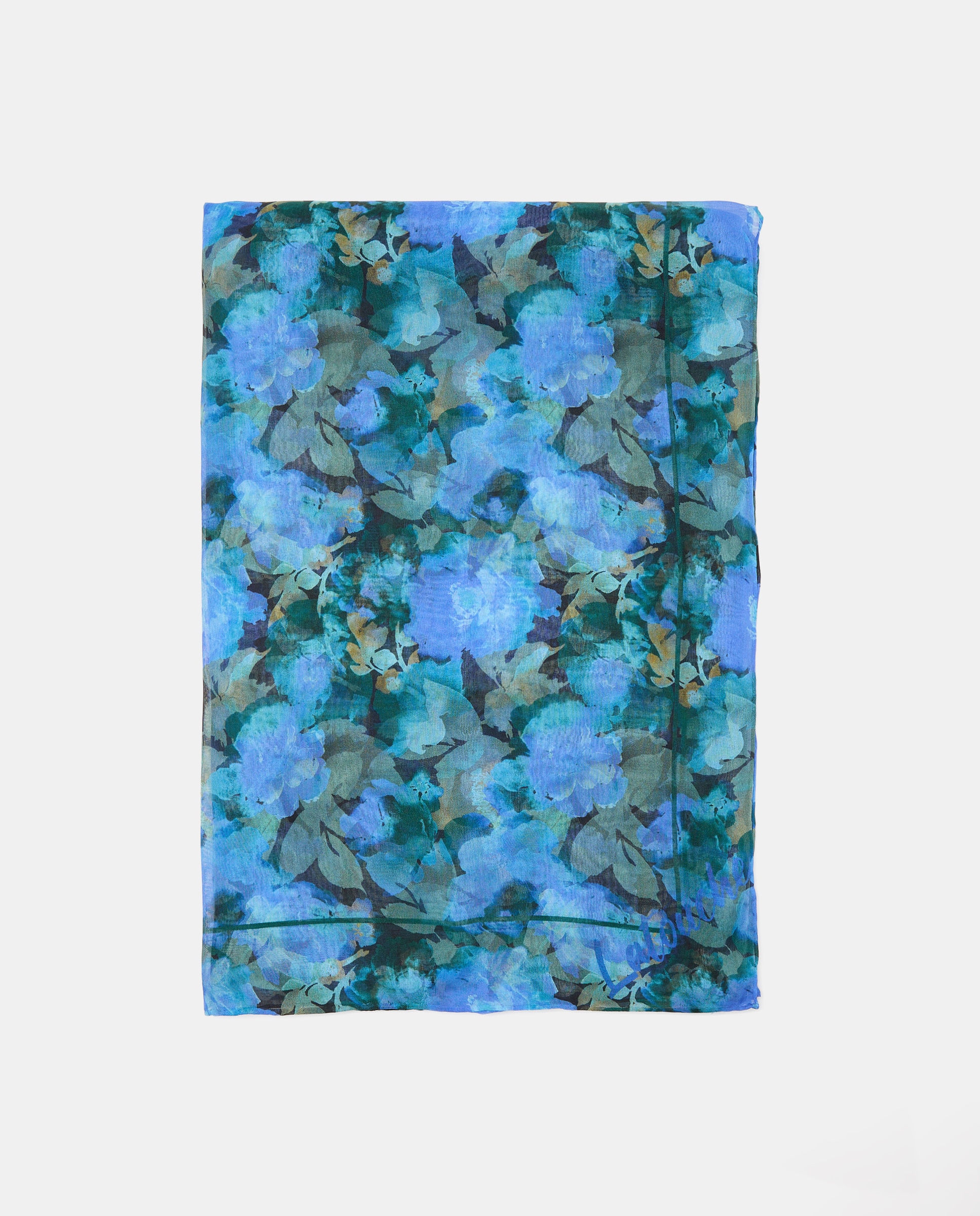Écharpe de Chiffon e Seda com Estampado Floral Desbotado 400 Azul-2
