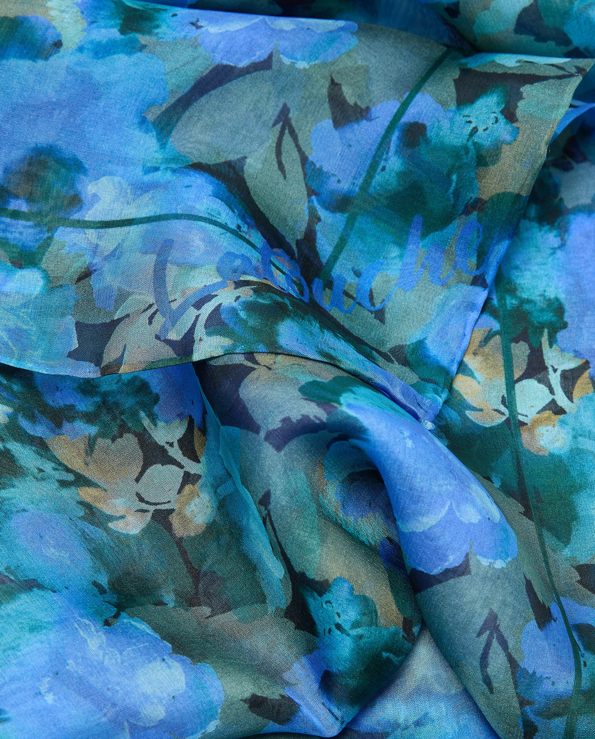 Écharpe de Chiffon e Seda com Estampado Floral Desbotado 400 Azul-3