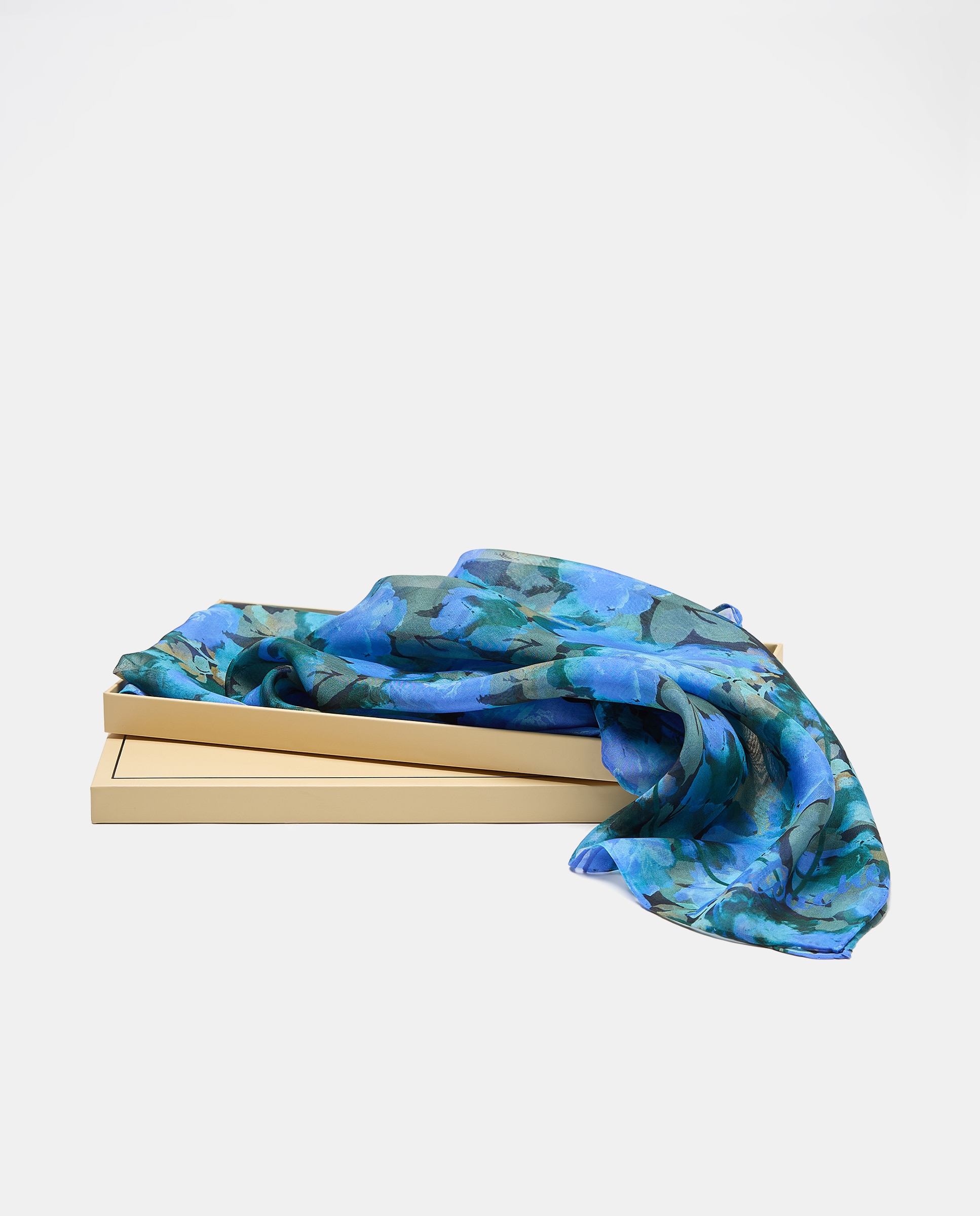 Écharpe de Chiffon e Seda com Estampado Floral Desbotado 400 Azul-4