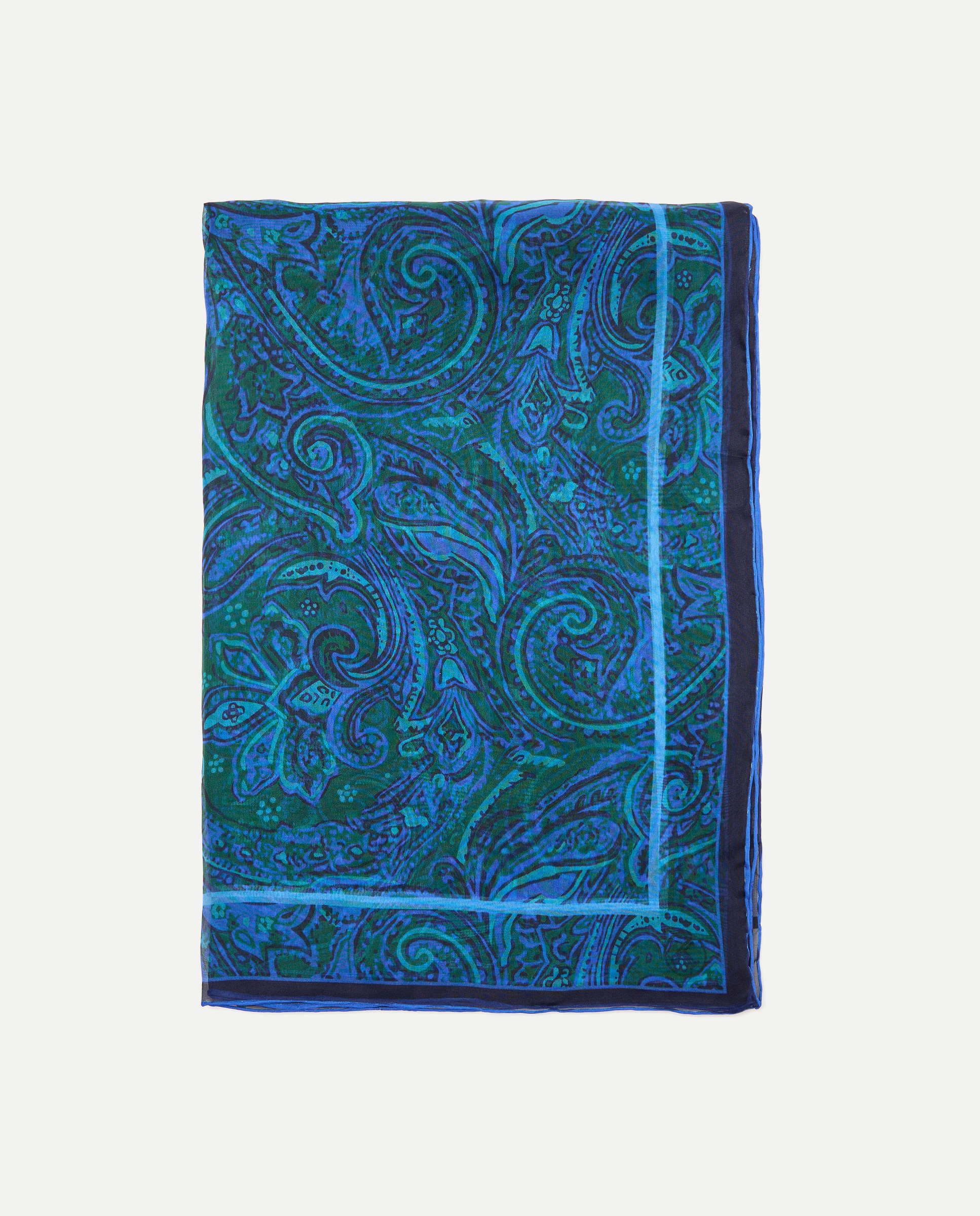 Écharpe de Chiffon e Seda com Estampado Paisley 400 Azul-2