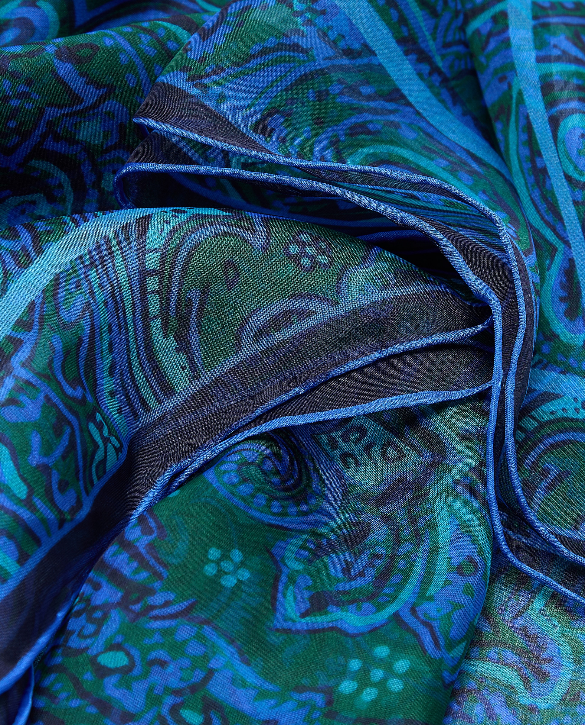 Écharpe de Chiffon e Seda com Estampado Paisley 400 Azul-3