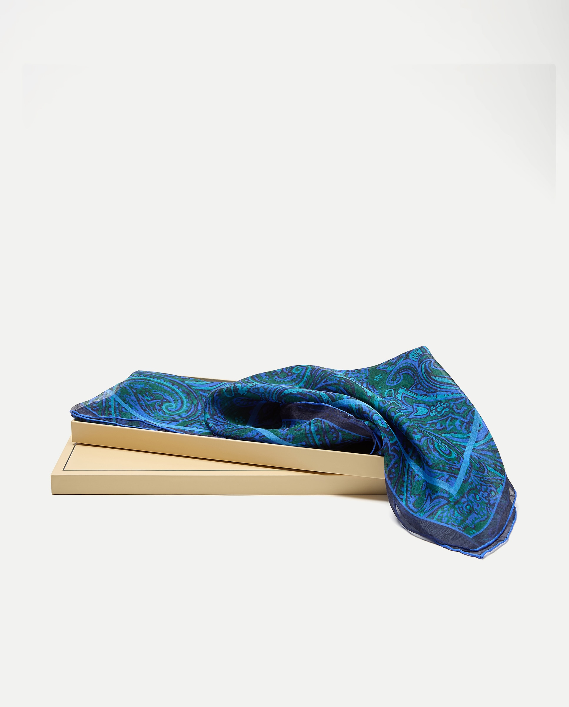 Écharpe de Chiffon e Seda com Estampado Paisley 400 Azul-4