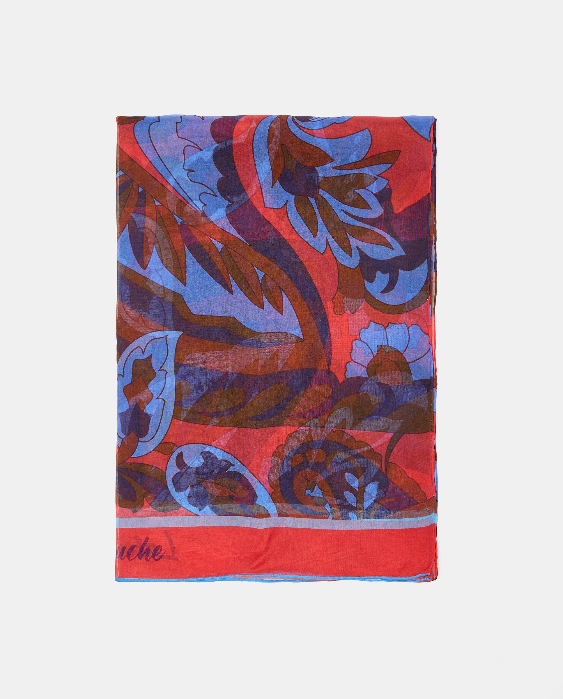 Écharpe de Chiffon e Seda com Estampado tipo Anos Setenta 400 Azul-2