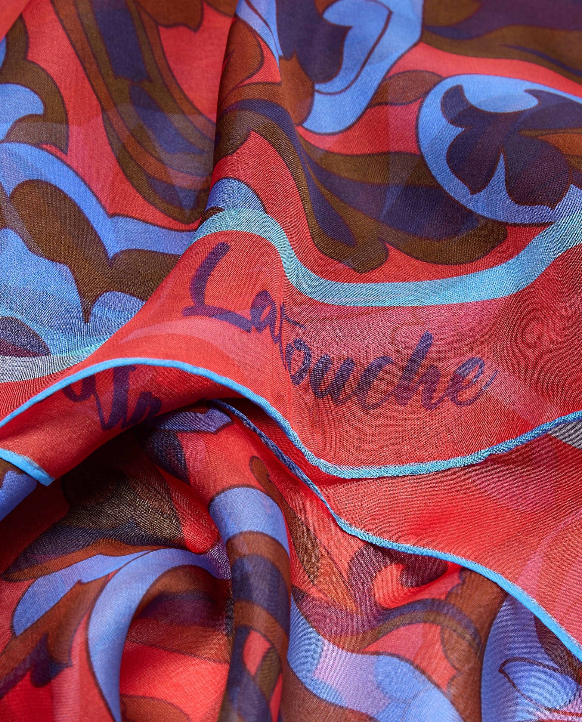 Écharpe de Chiffon e Seda com Estampado tipo Anos Setenta 400 Azul-3