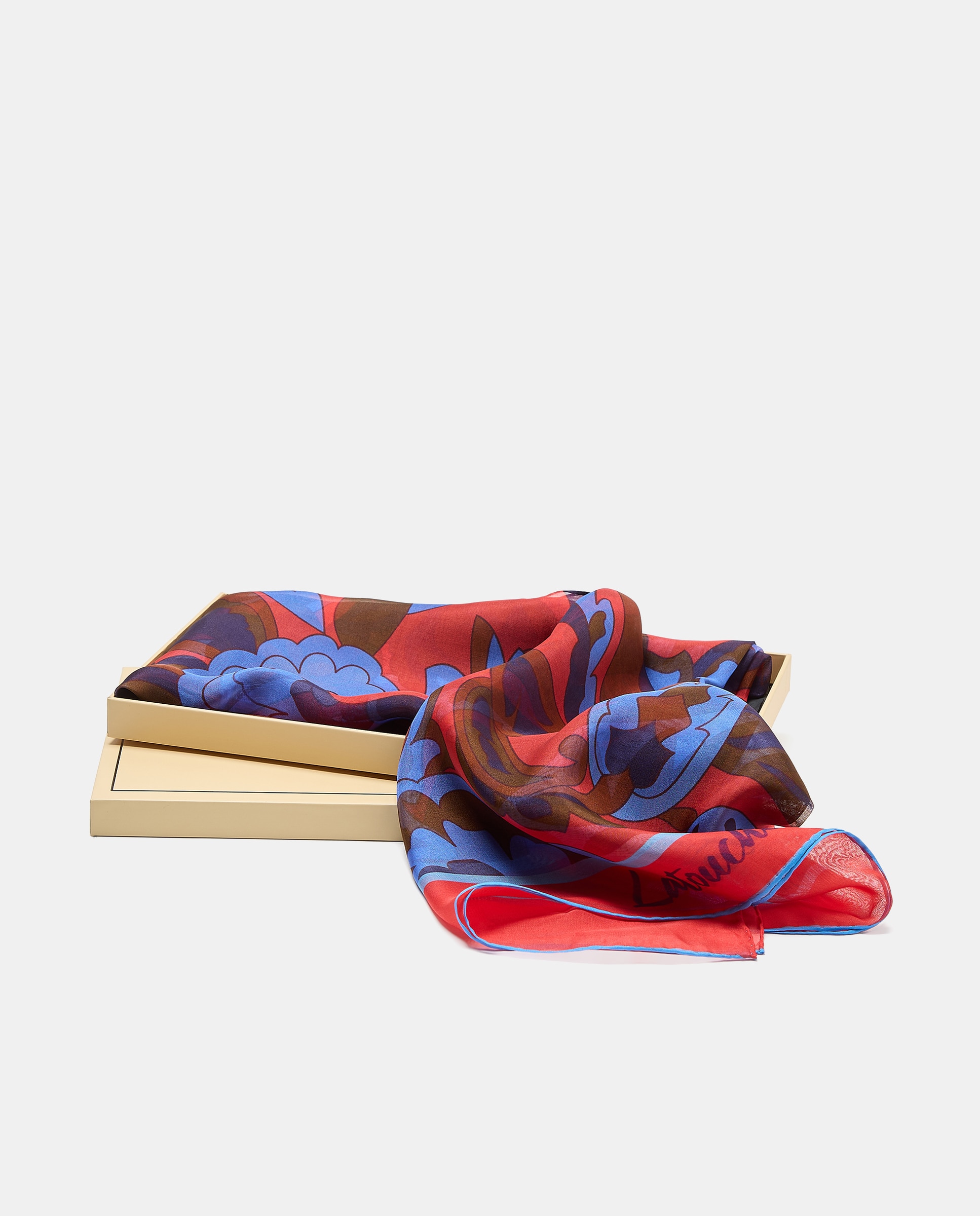 Écharpe de Chiffon e Seda com Estampado tipo Anos Setenta 400 Azul-4
