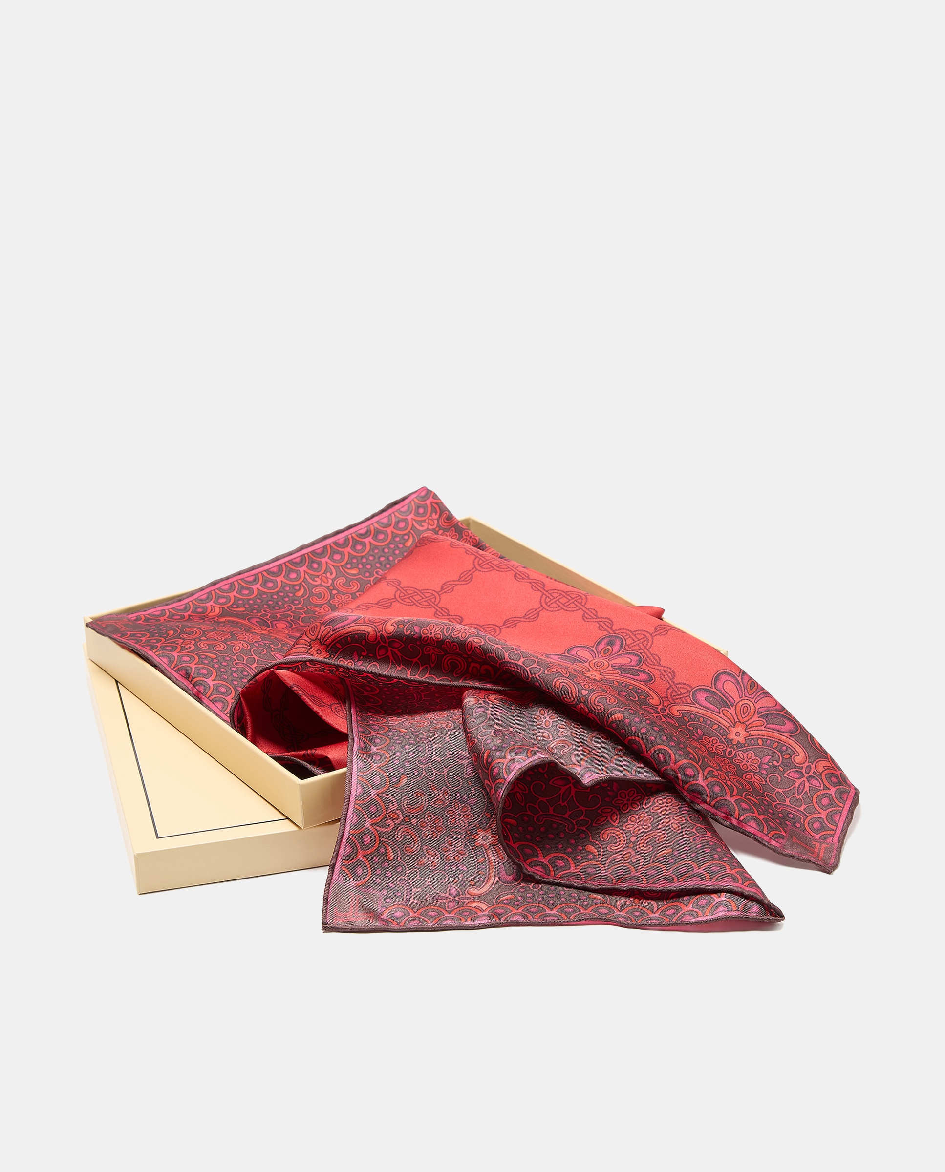 Lenço de Sarja e Seda Estampado tipo Gravata 600 Vermelho-4