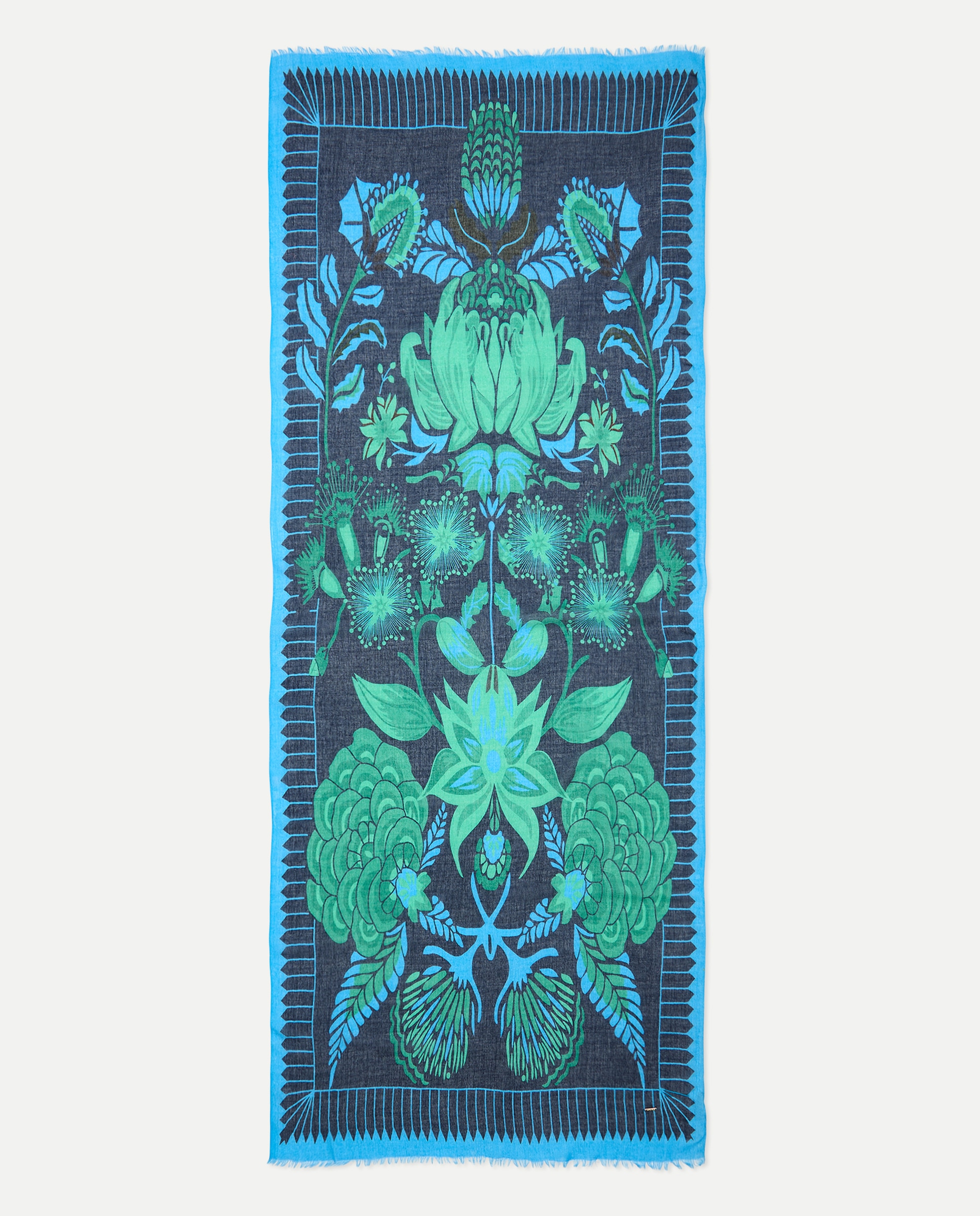 Écharpe com Estampado Floral de Estilo Indiano 400 Azul-2