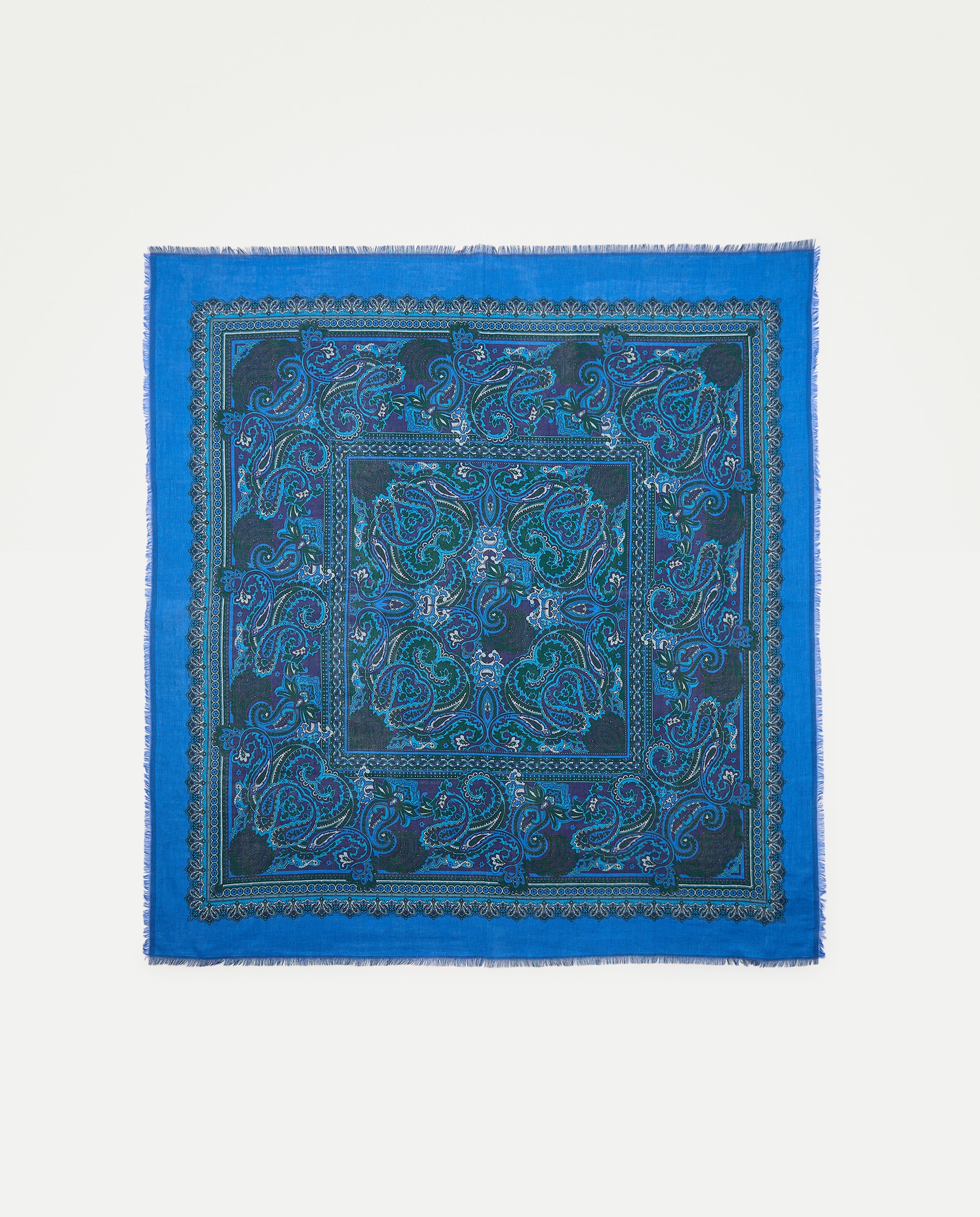 Écharpe Quadrada com Estampado Paisley 400 Azul-2