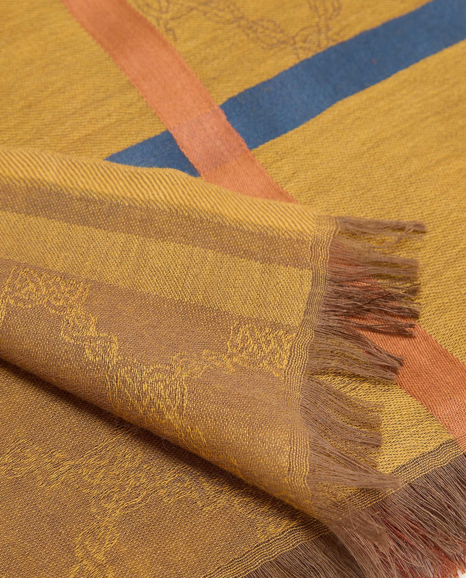 Écharpe com Jacquard com Rebordo em Contraste Mostarda-3