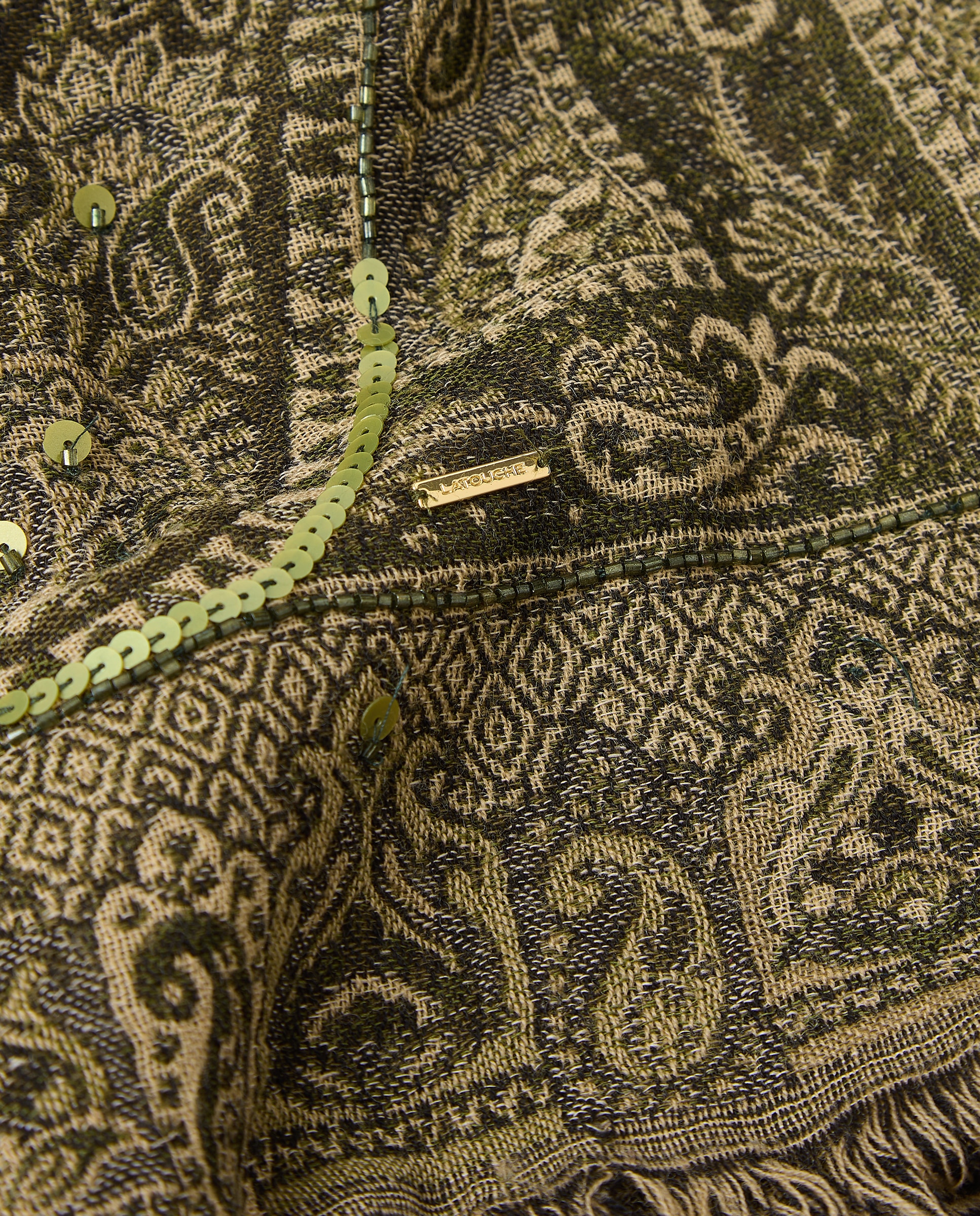 Écharpe com Jacquard Paisley e Bordado de Lantejoulas Verde-3