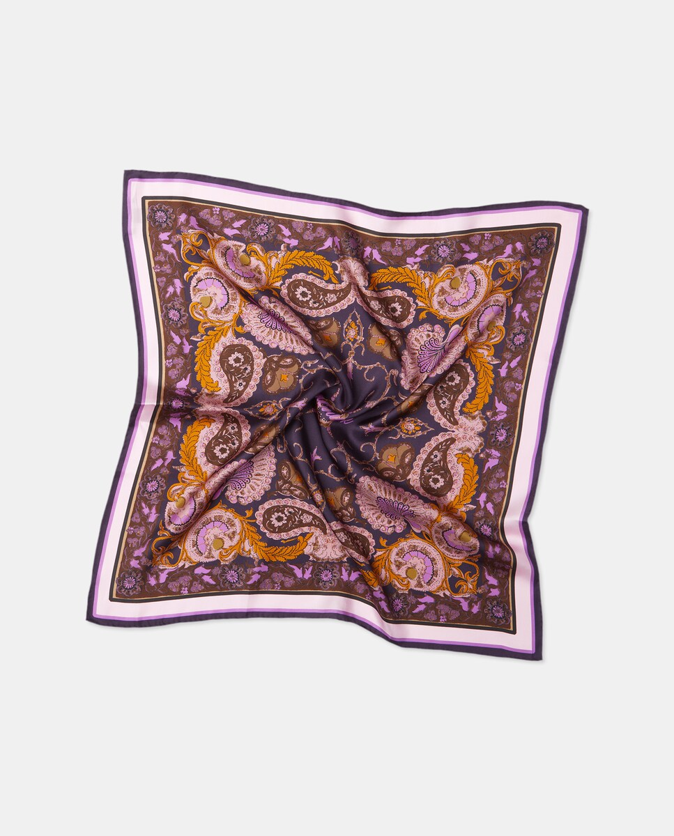 Lenço de Sarja e Seda com Estampado Paisley Roxo-2