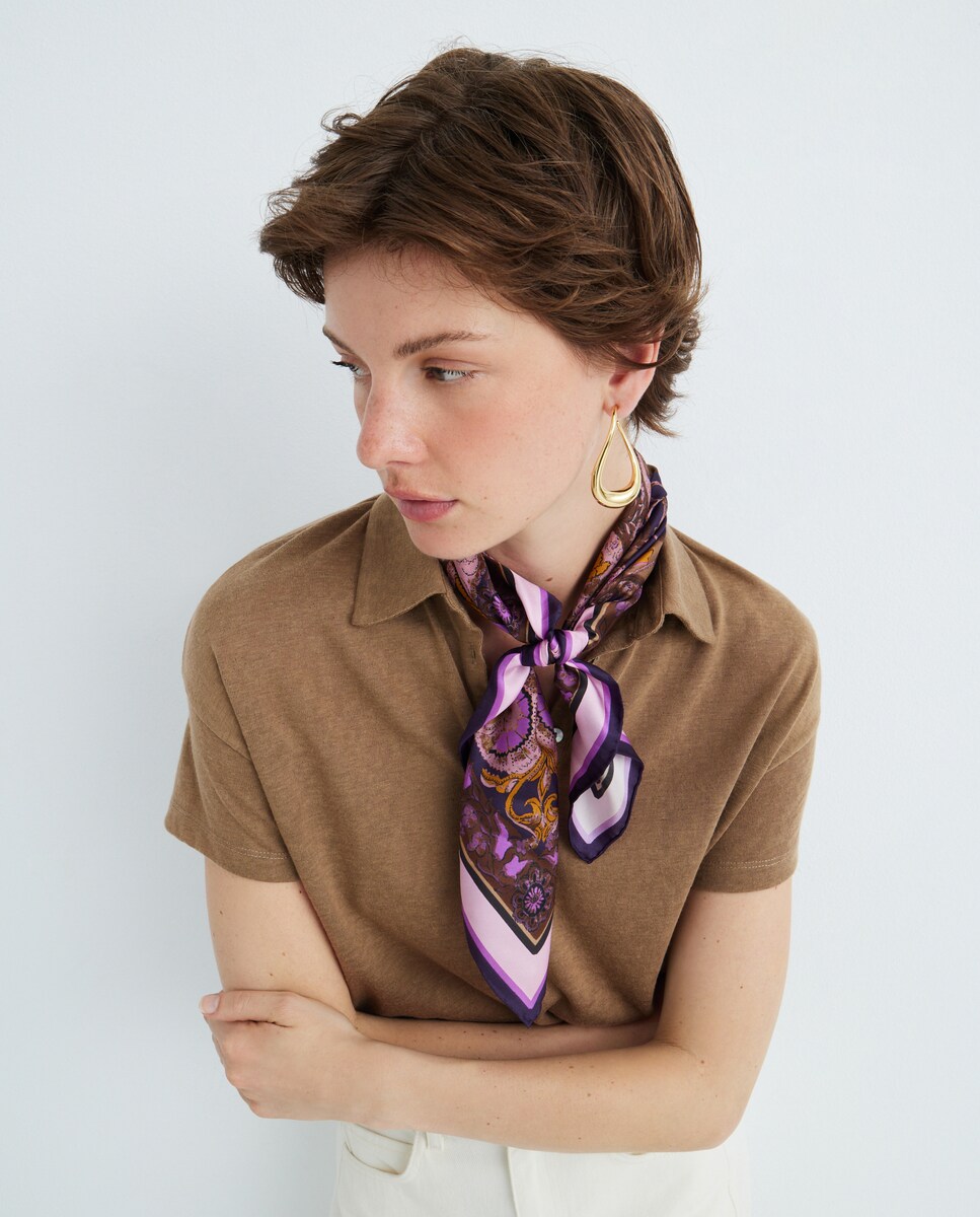 Lenço de Sarja e Seda com Estampado Paisley Roxo-4