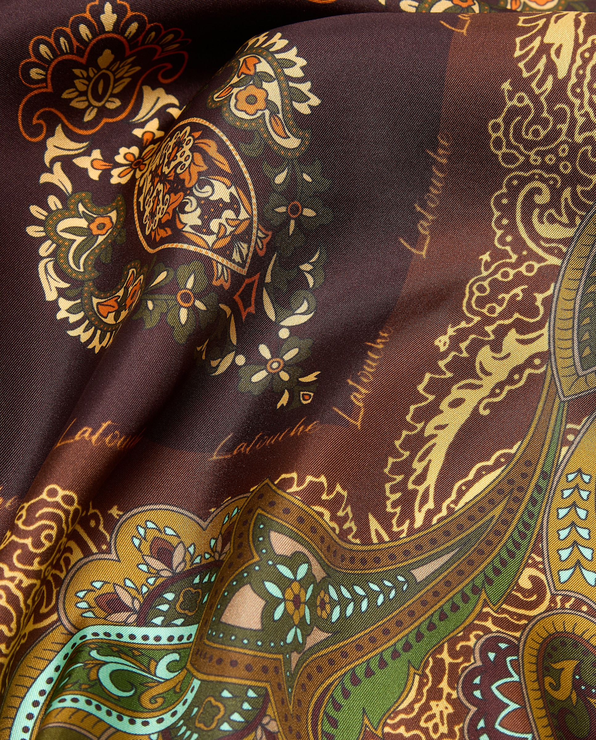 Imagen 3 de Pañuelo de twill seda estampado paisley posicionado - Latouche - Marrón Marrón