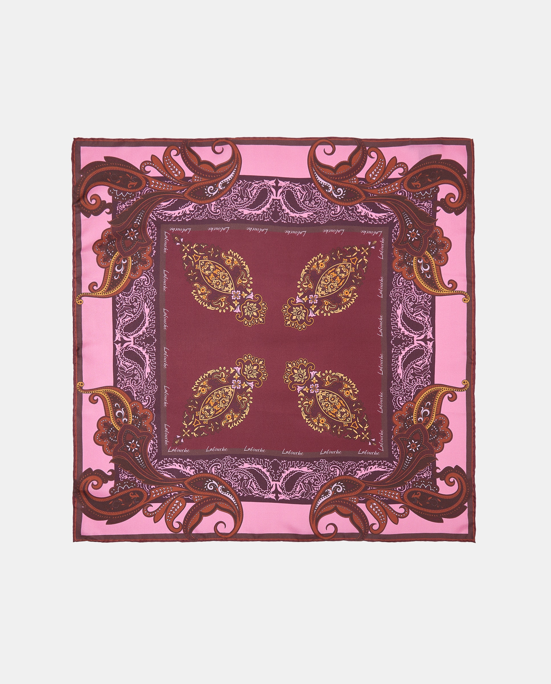 Lenço de Sarja e Seda Estampado Paisley Posicionado 200 Rosa-2