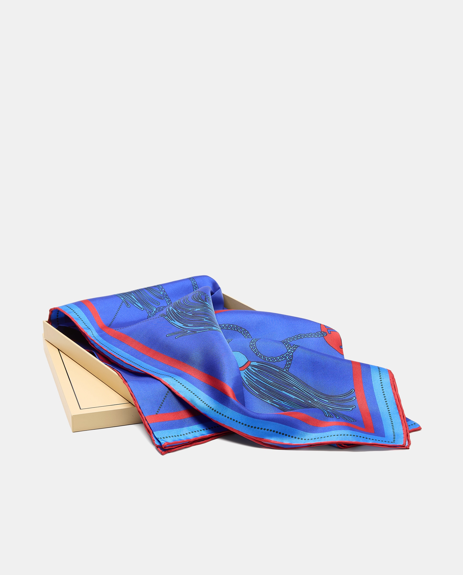 Pañuelo twill con estampado cadenas y pompones - Latouche - 400 Azul 400 Azul-4