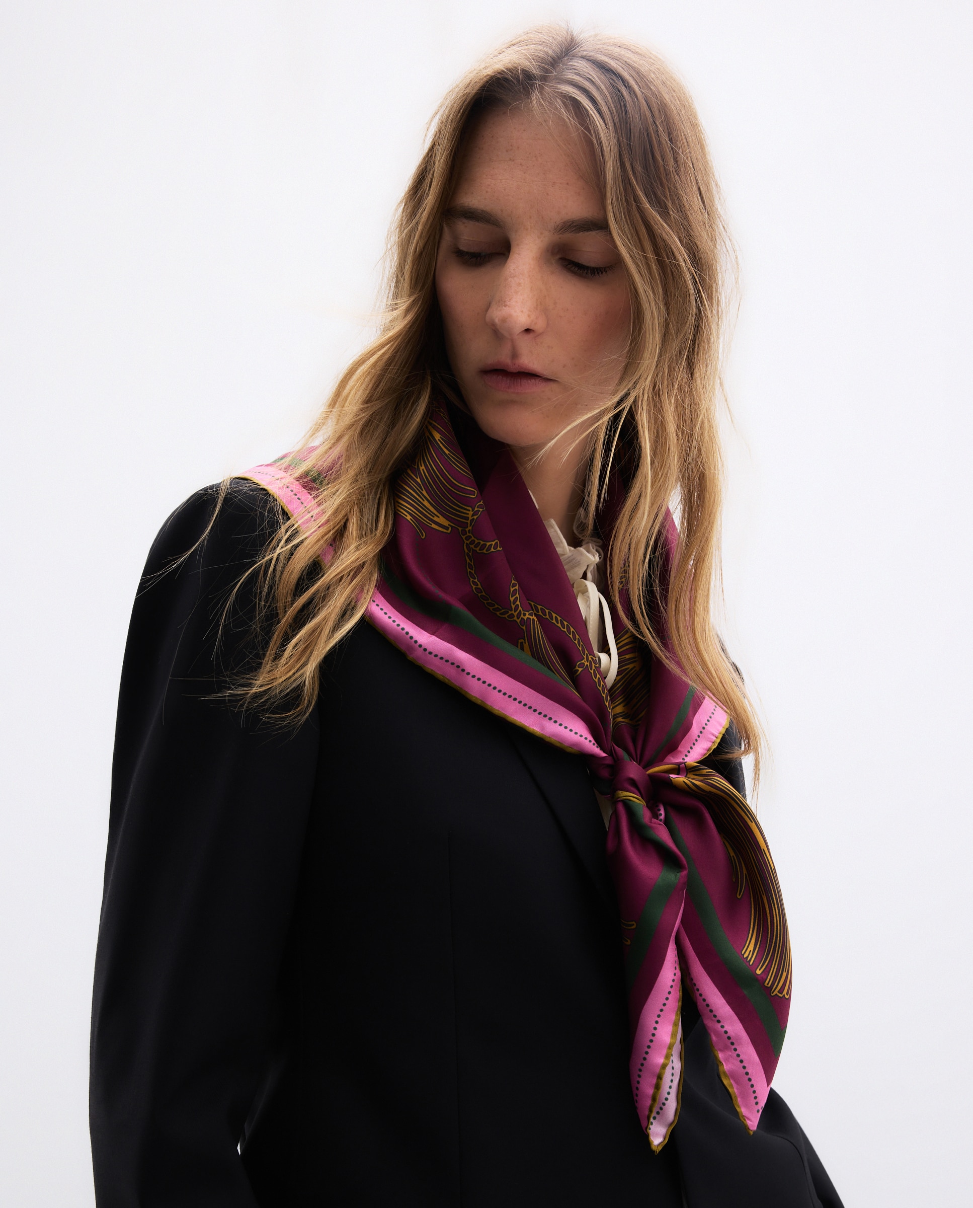 Pañuelo twill con estampado cadenas y pompones - Latouche - 200 Rosa 200 Rosa-5