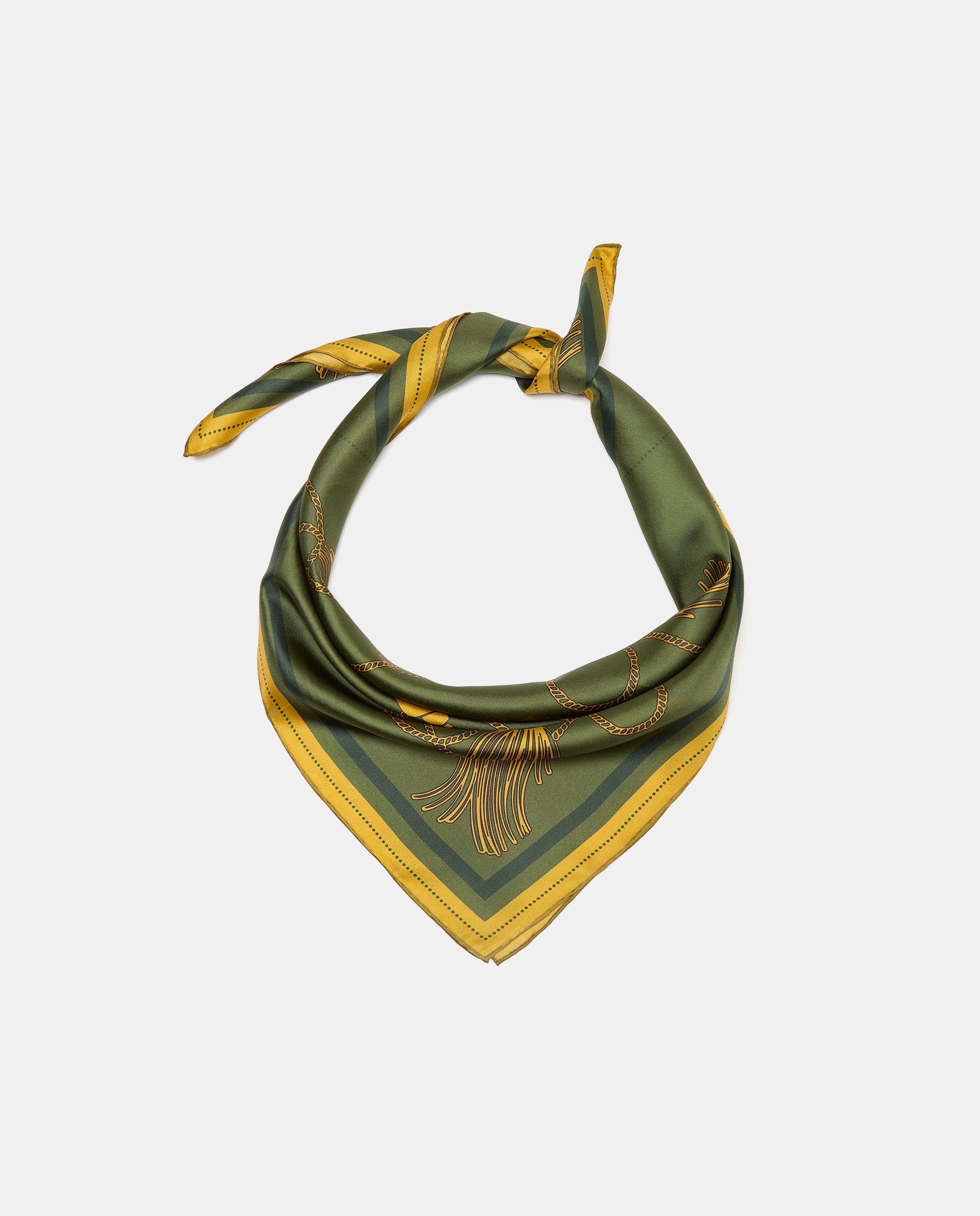Pañuelo twill con estampado cadenas y pompones - Latouche - Verde Verde-1
