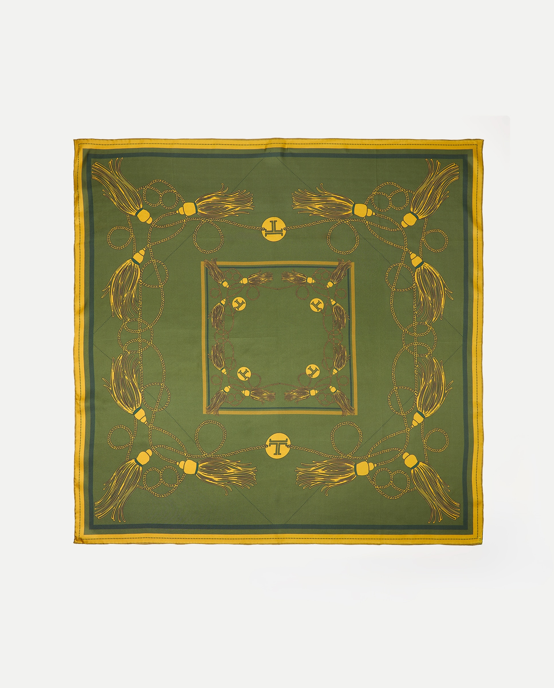 Pañuelo twill con estampado cadenas y pompones - Latouche - Verde Verde-2
