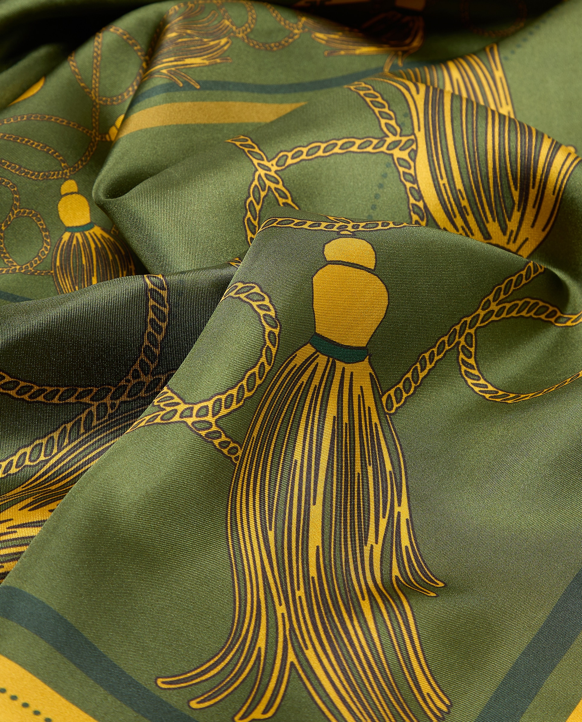 Pañuelo twill con estampado cadenas y pompones - Latouche - Verde Verde-3