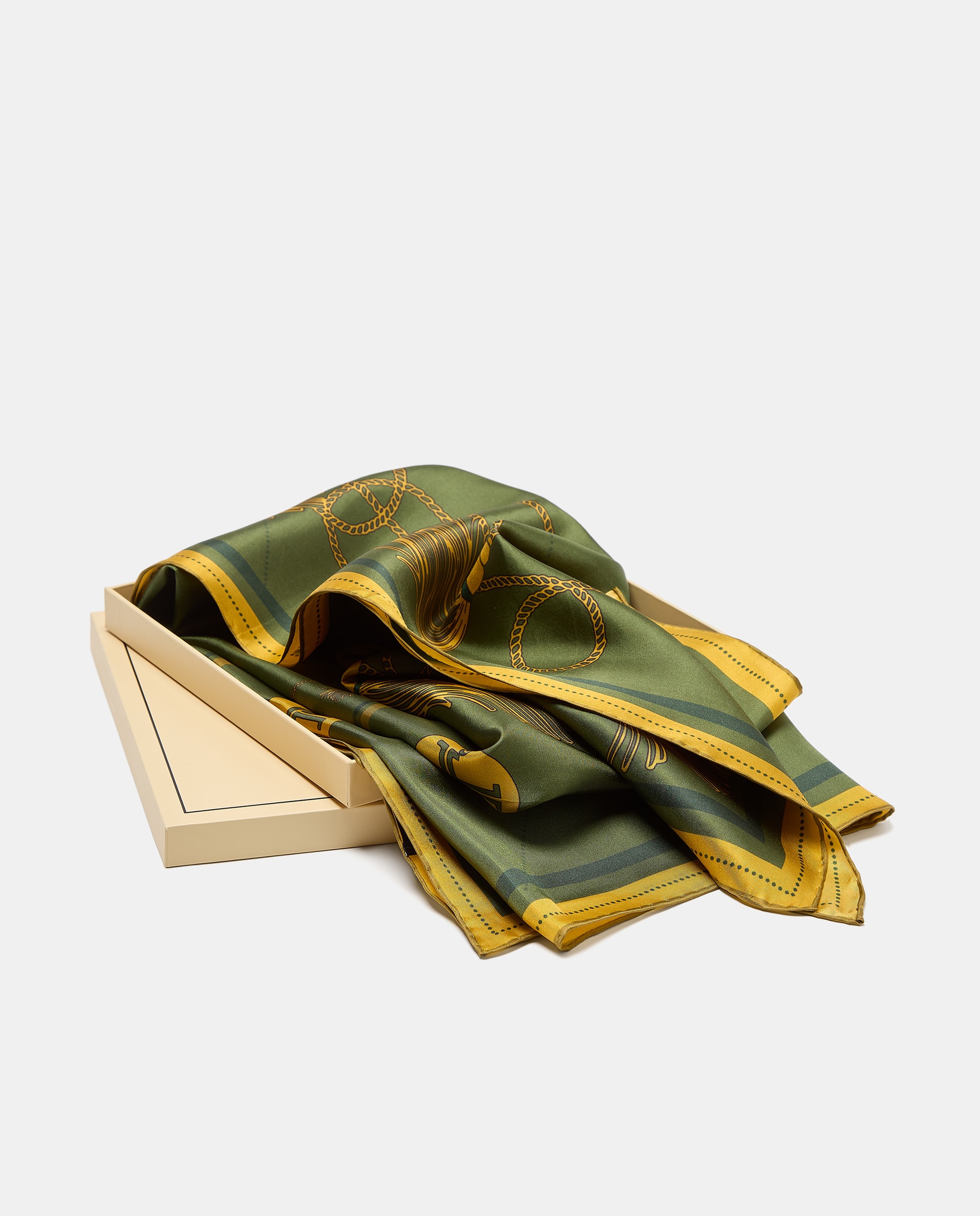 Pañuelo twill con estampado cadenas y pompones - Latouche - Verde Verde-4