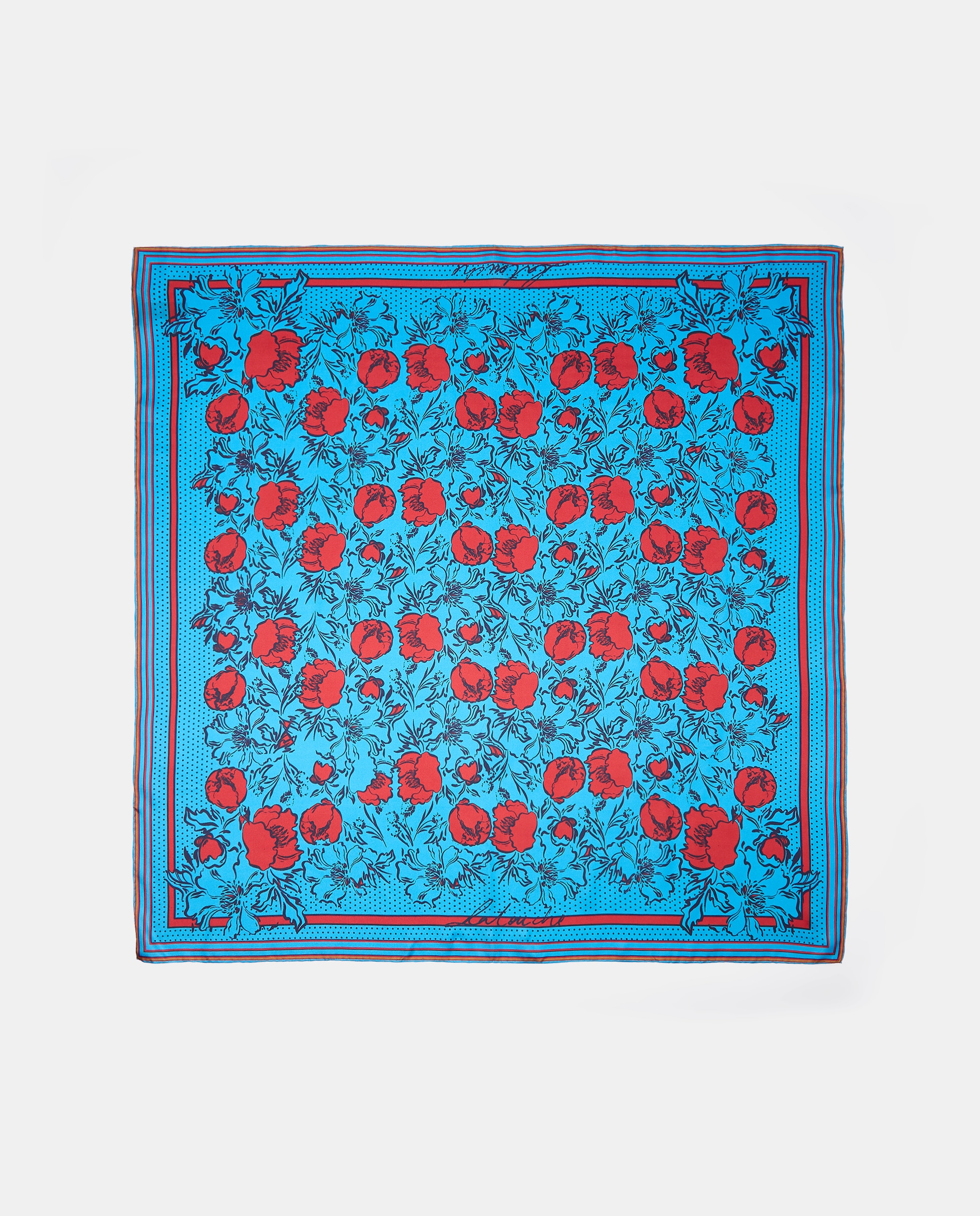 Pañuelo twill con estampado flores lunares con marco - Latouche - 400 Azul 400 Azul-2