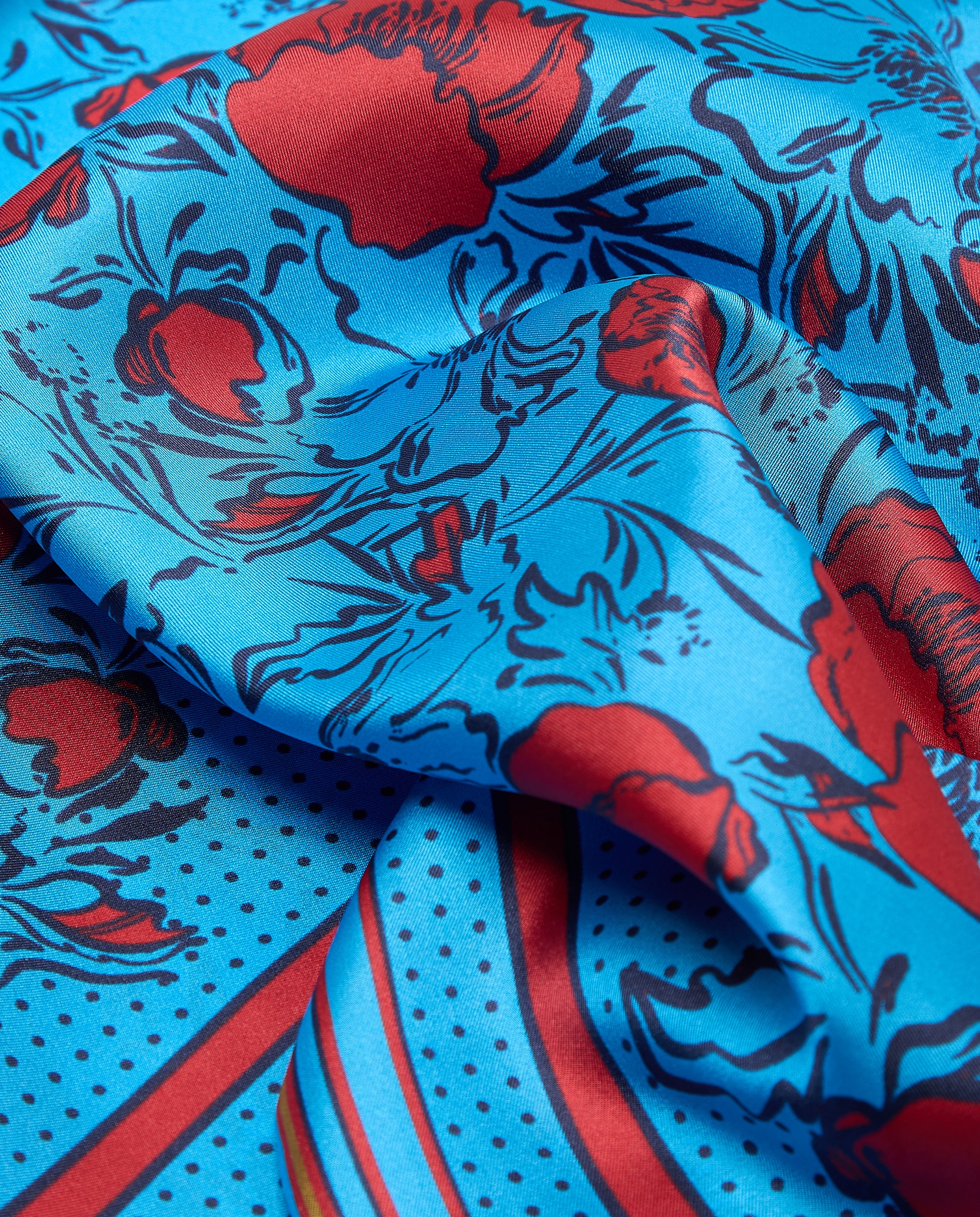 Pañuelo twill con estampado flores lunares con marco - Latouche - 400 Azul 400 Azul-3