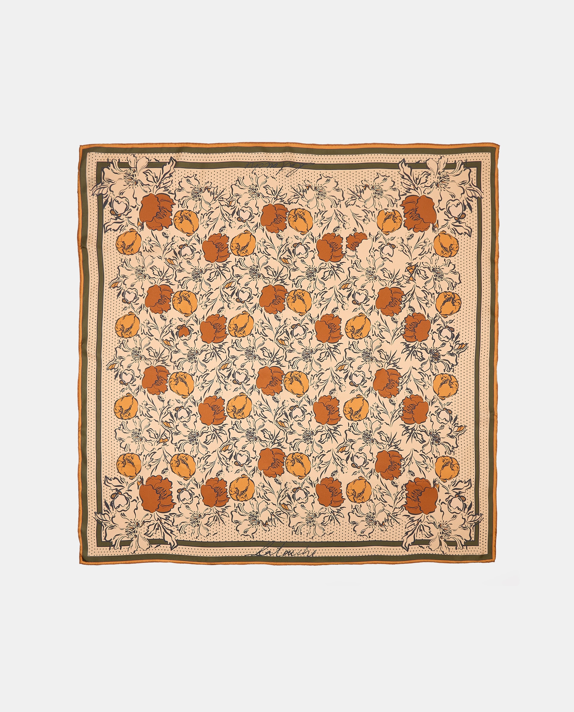 Pañuelo twill con estampado flores lunares con marco - Latouche - Verde Verde-2