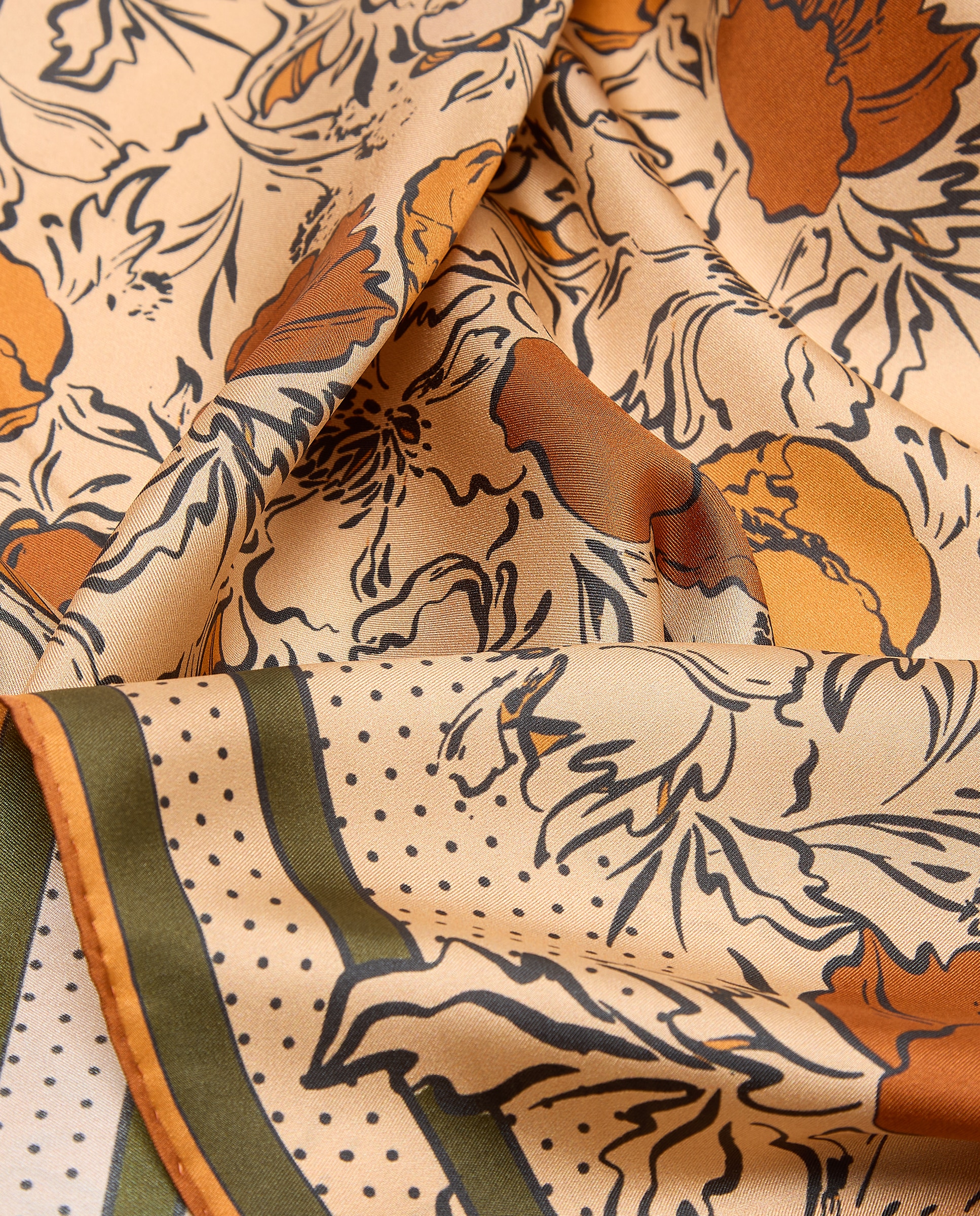 Pañuelo twill con estampado flores lunares con marco - Latouche - Verde Verde-3