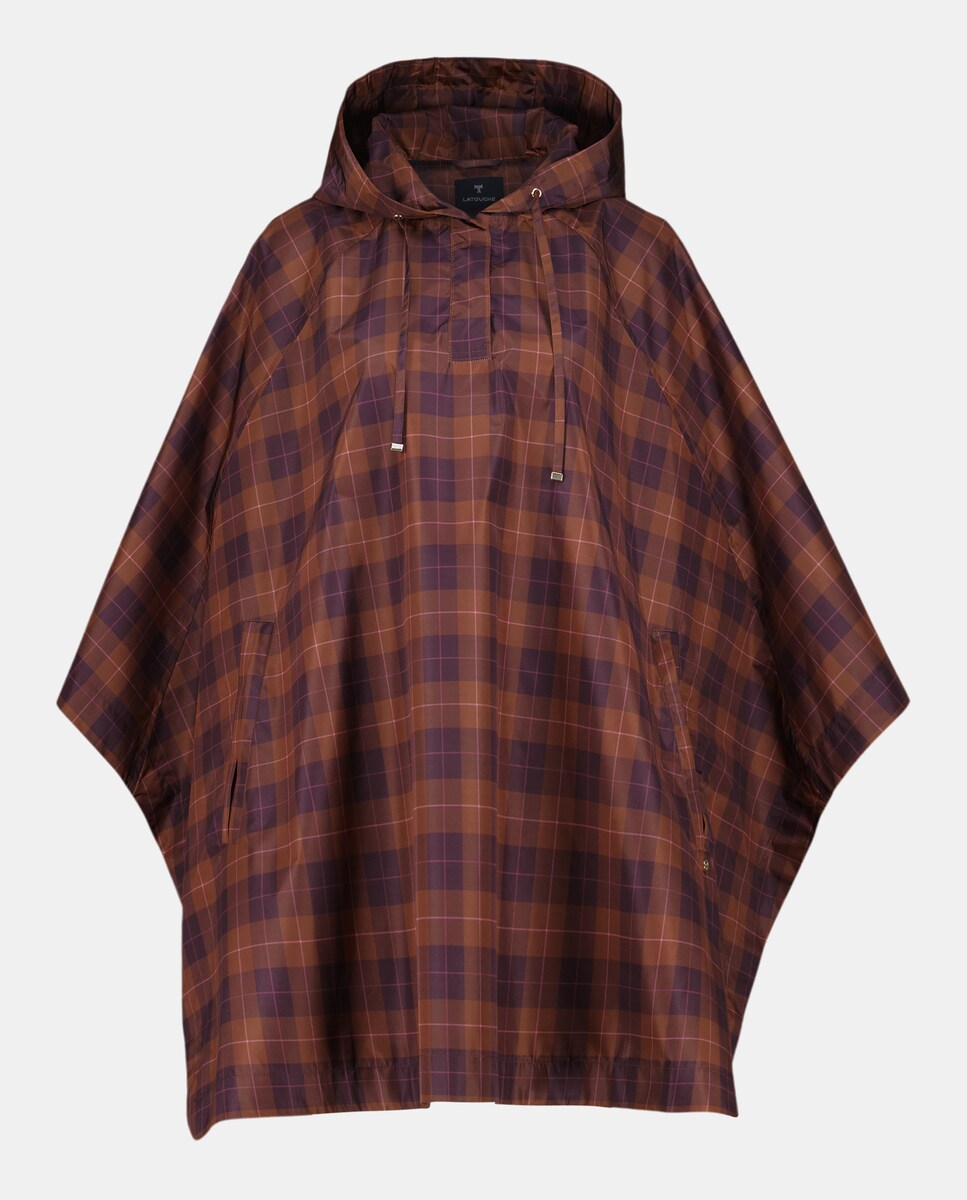 Impermeável com Estampado aos Quadrados Roxo-1