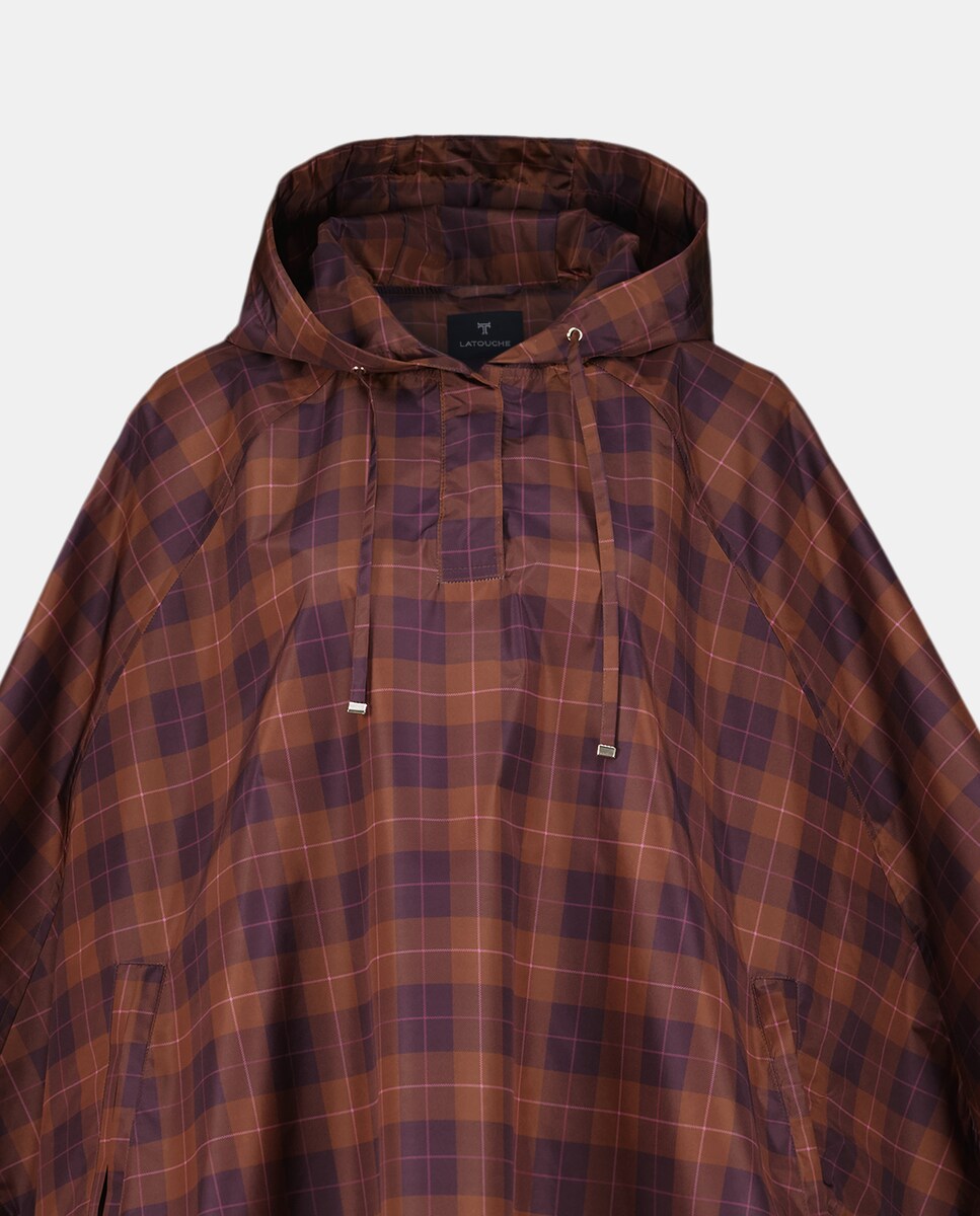 Impermeável com Estampado aos Quadrados Roxo-3