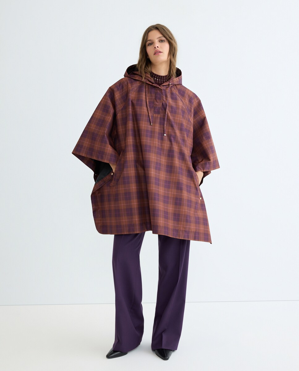 Impermeável com Estampado aos Quadrados Roxo-4