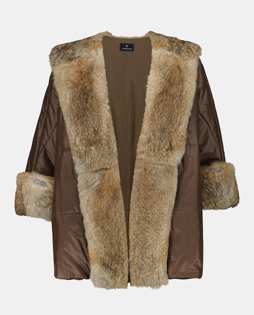 Imagen 0 de Capa de plumas con cuello y puños de pelo de conejo