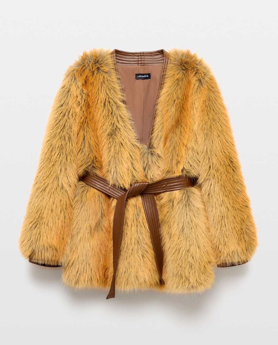Imagen 0 de Chaqueta pelo sintético cinturón pu 660 Naranja