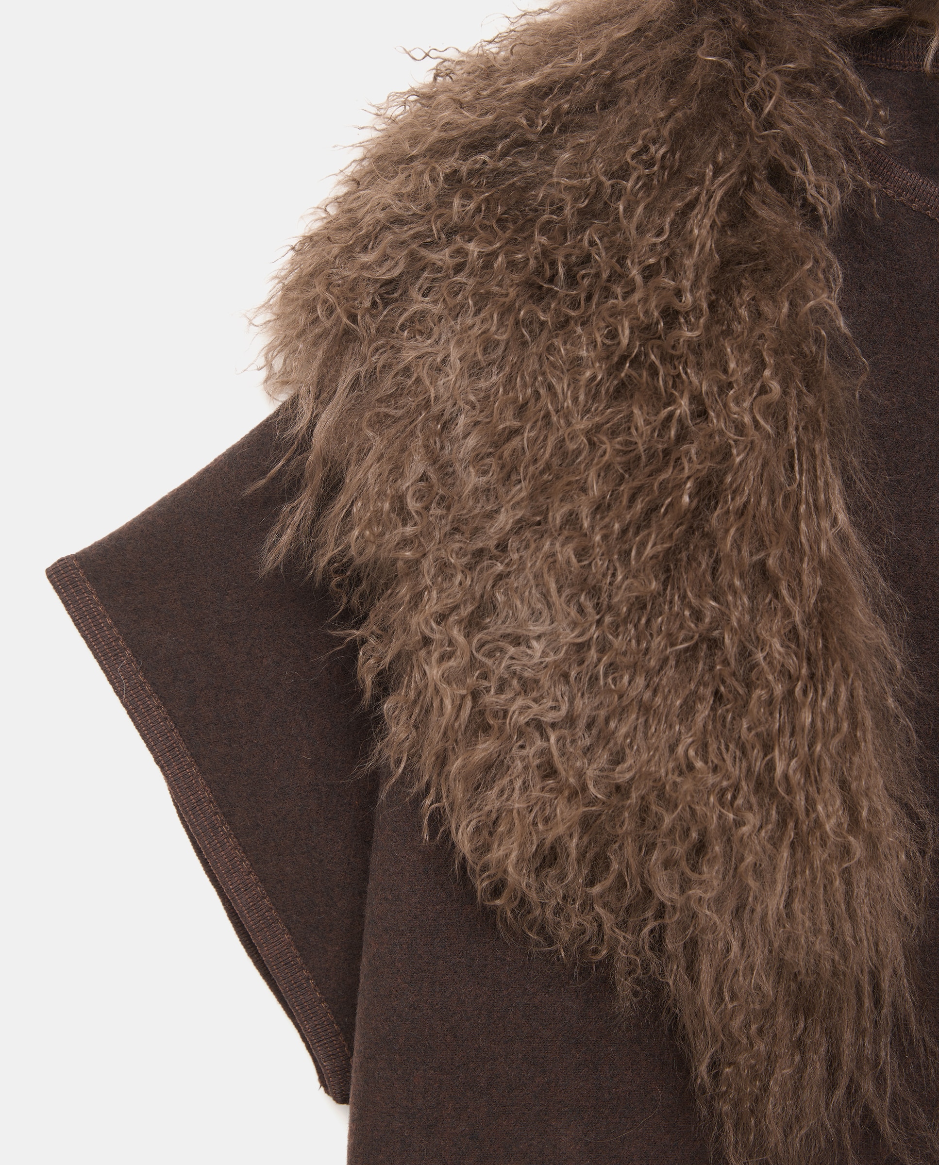 Capa paño con cuello detachable pelo de mongolia - Latouche - Marrón Marrón-3