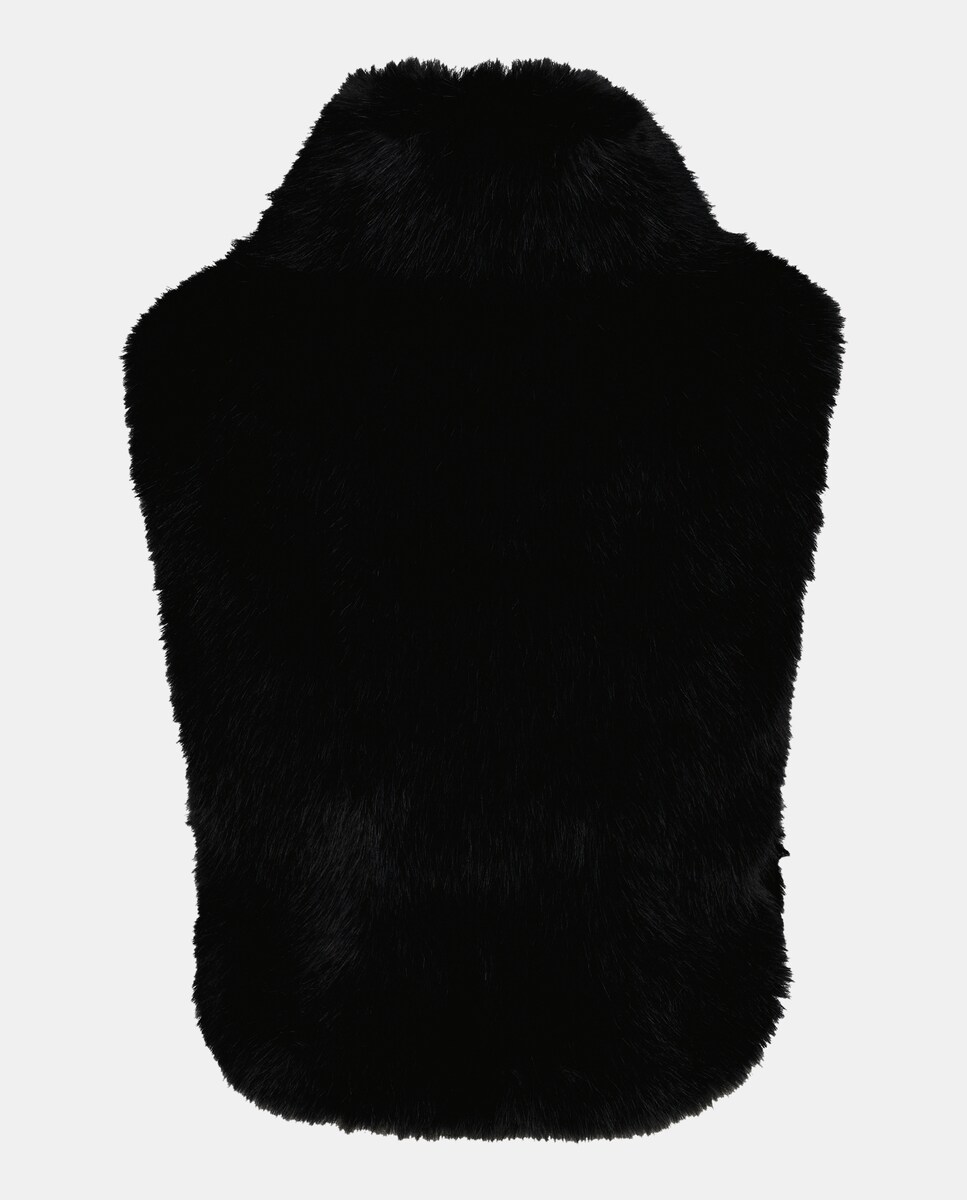Colete com Efeito de Pelo e Detalhes em Contraste Preto-2