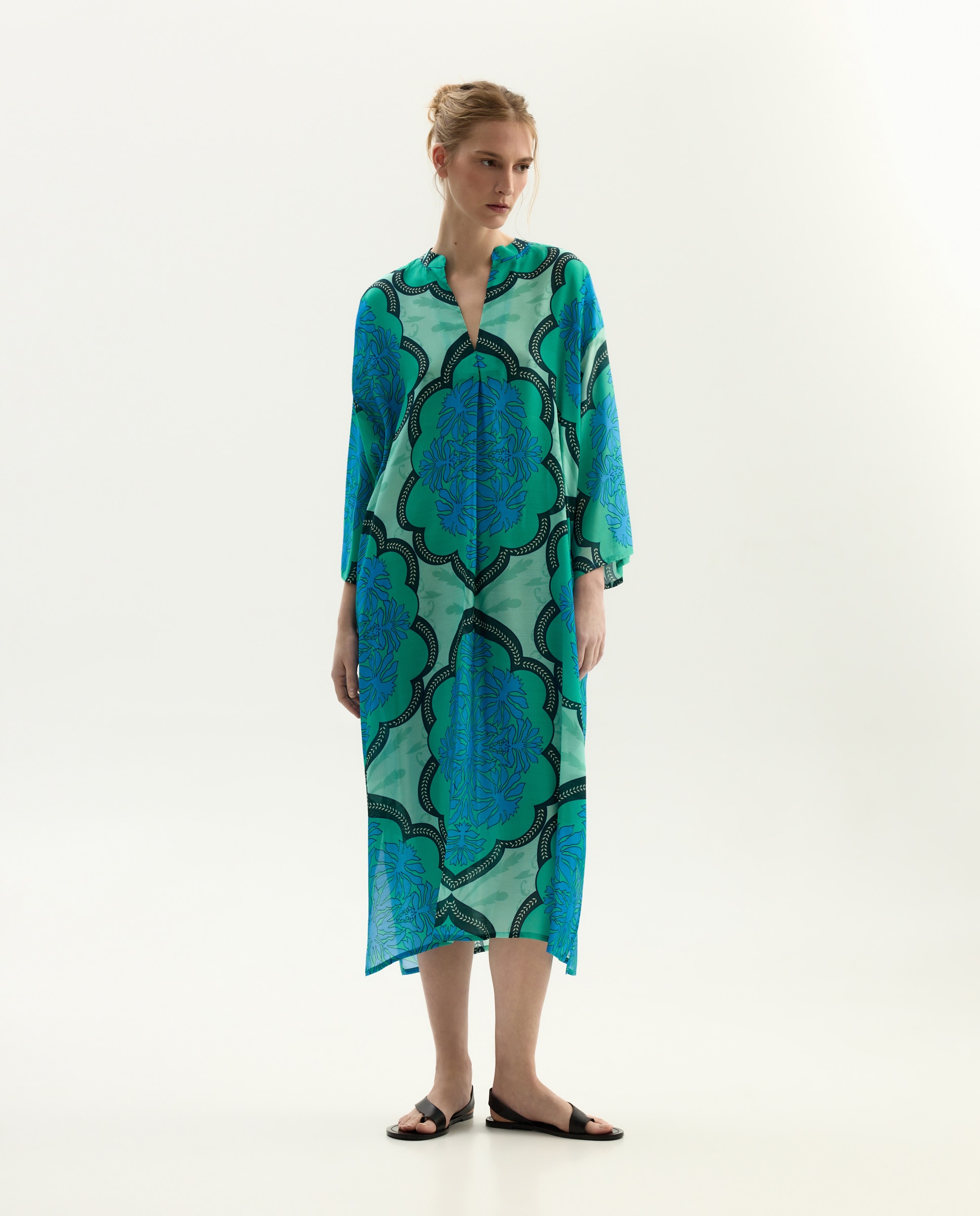 Kaftan com Estampado Retro Verde-4