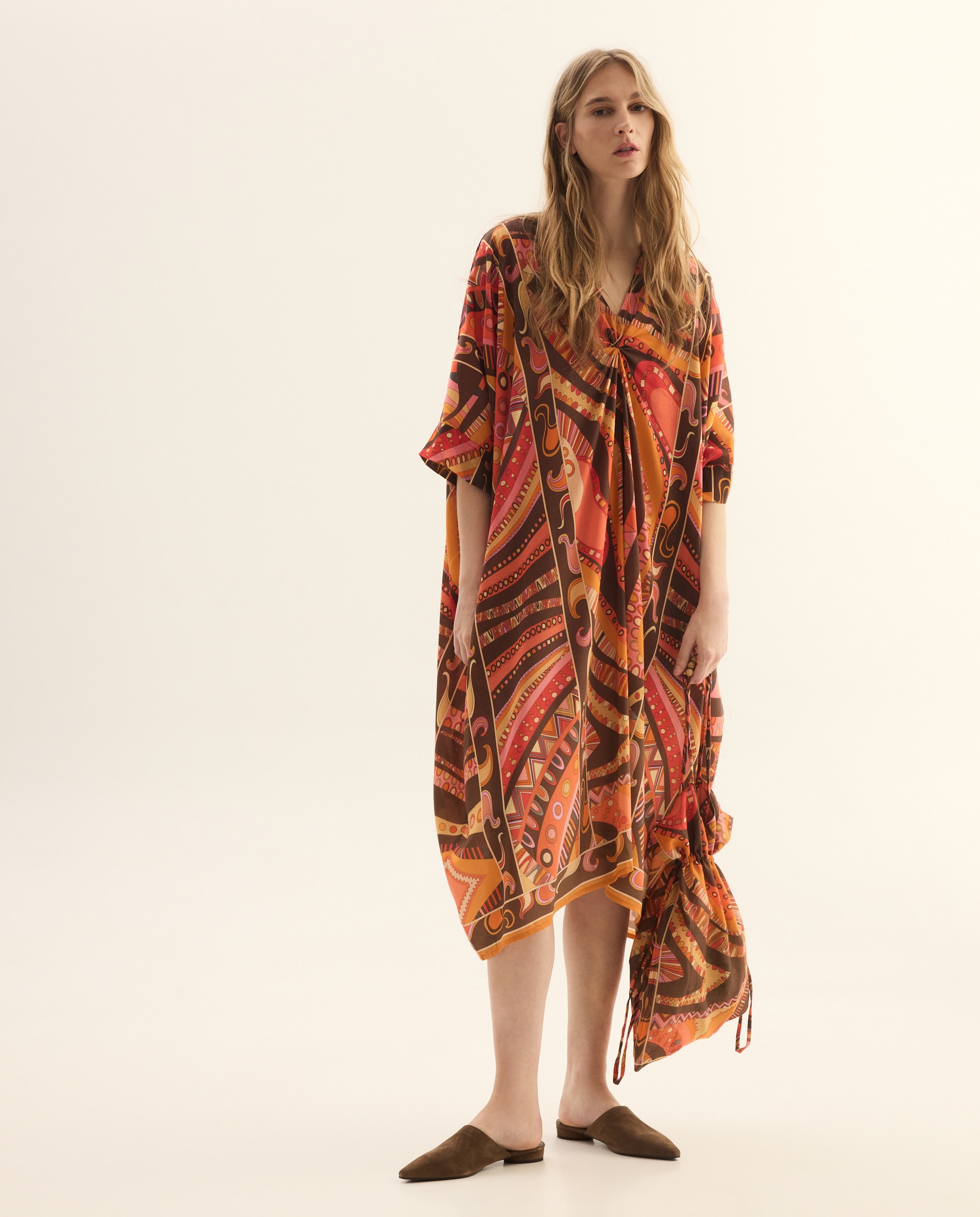 Kaftan Estampado Castanho-5