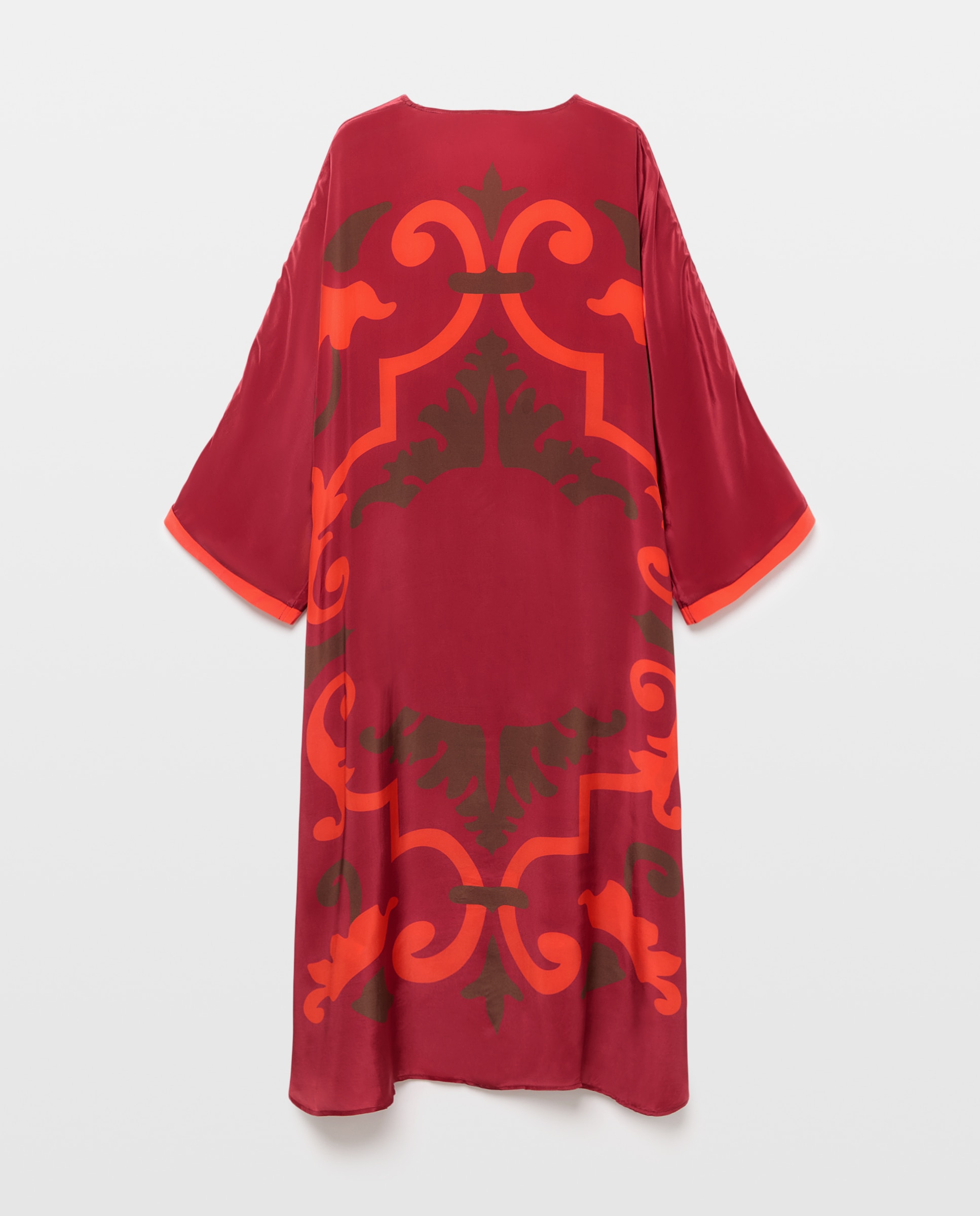 Kaftan com Estampado dos Anos Sessenta e Nó à Frente 600 Vermelho-2