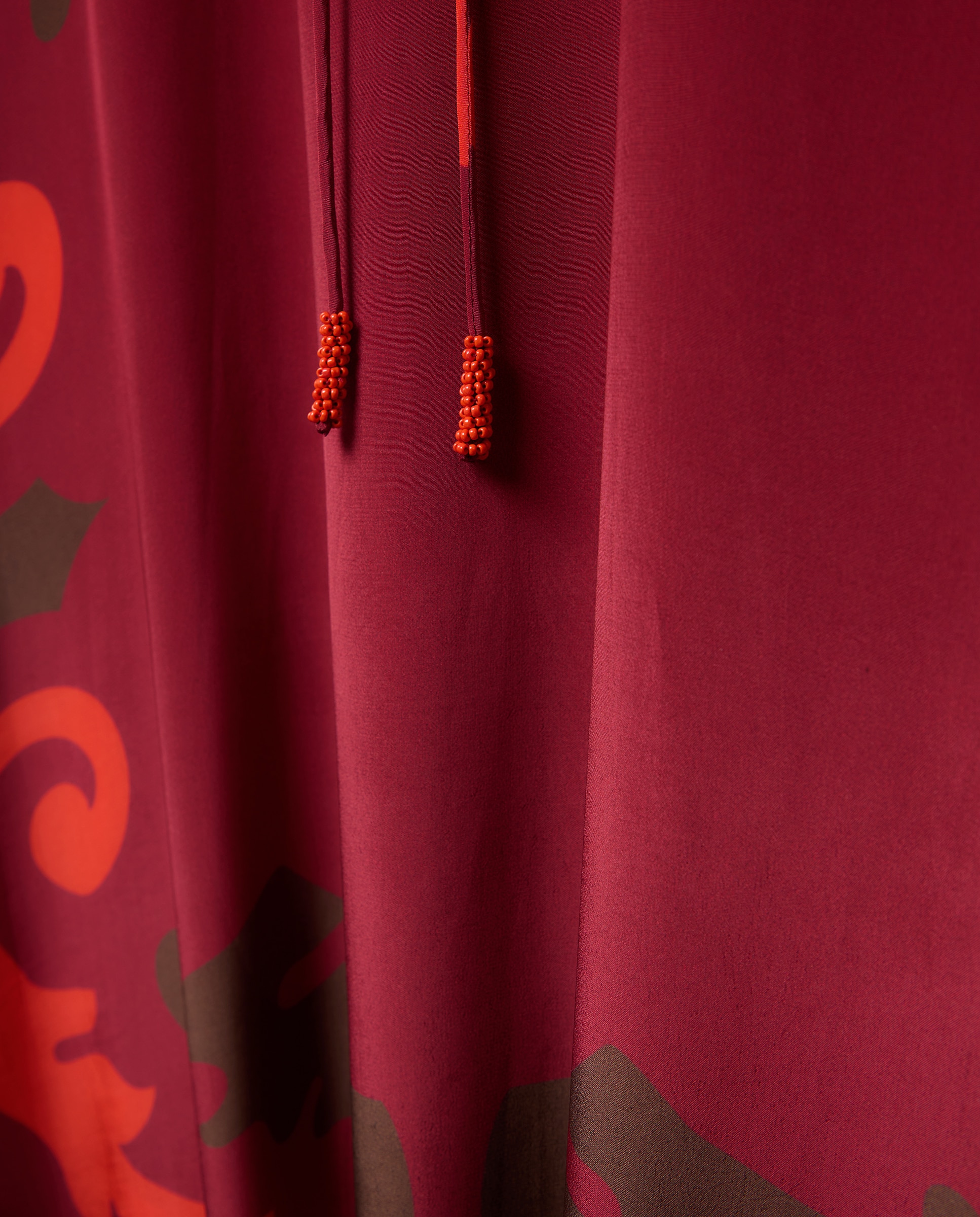 Kaftan com Estampado dos Anos Sessenta e Nó à Frente 600 Vermelho-3